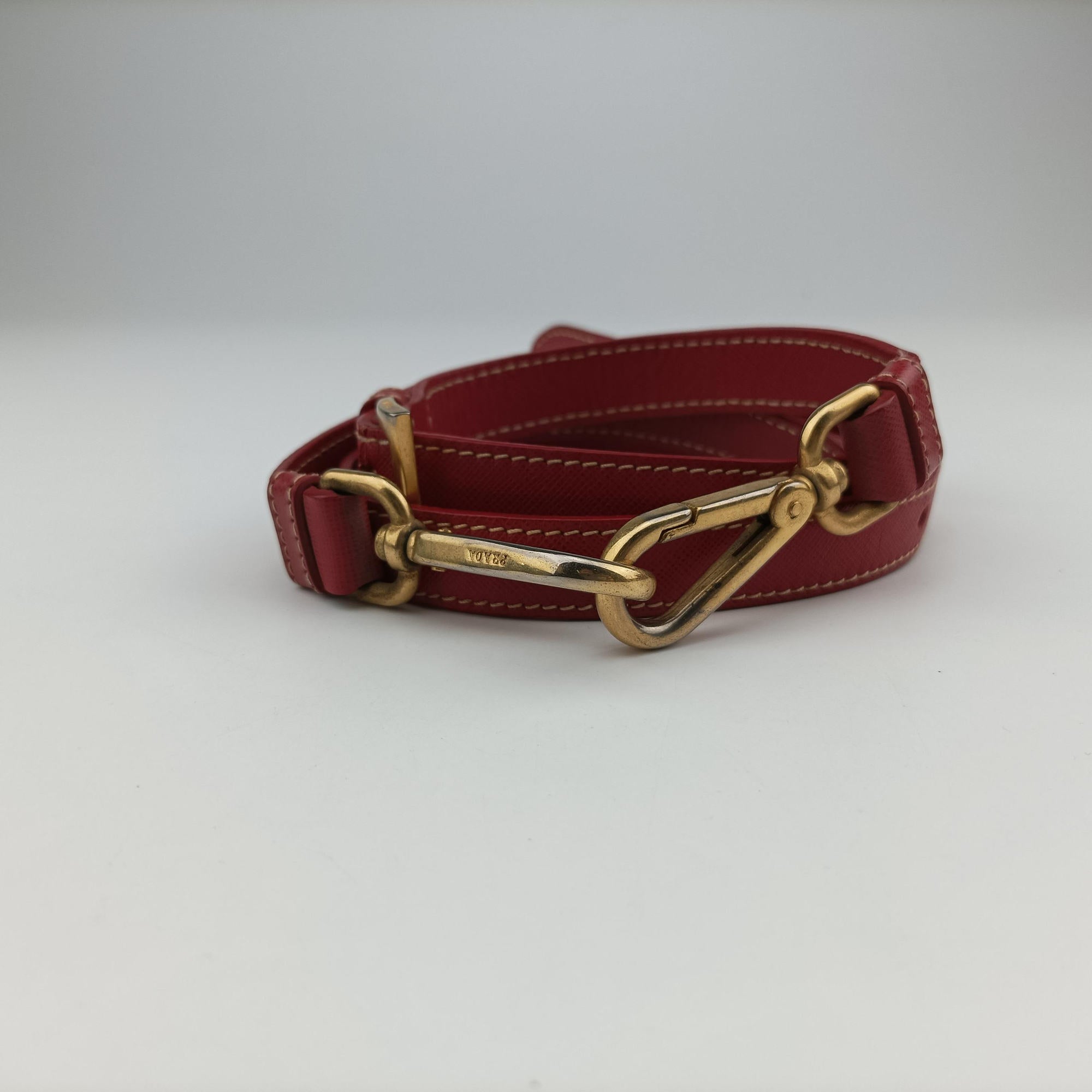 Secondhand Prada logo jacquard Brown×Red Canvas × SAFFIANO Leather  shoulderbag | stylenewstar