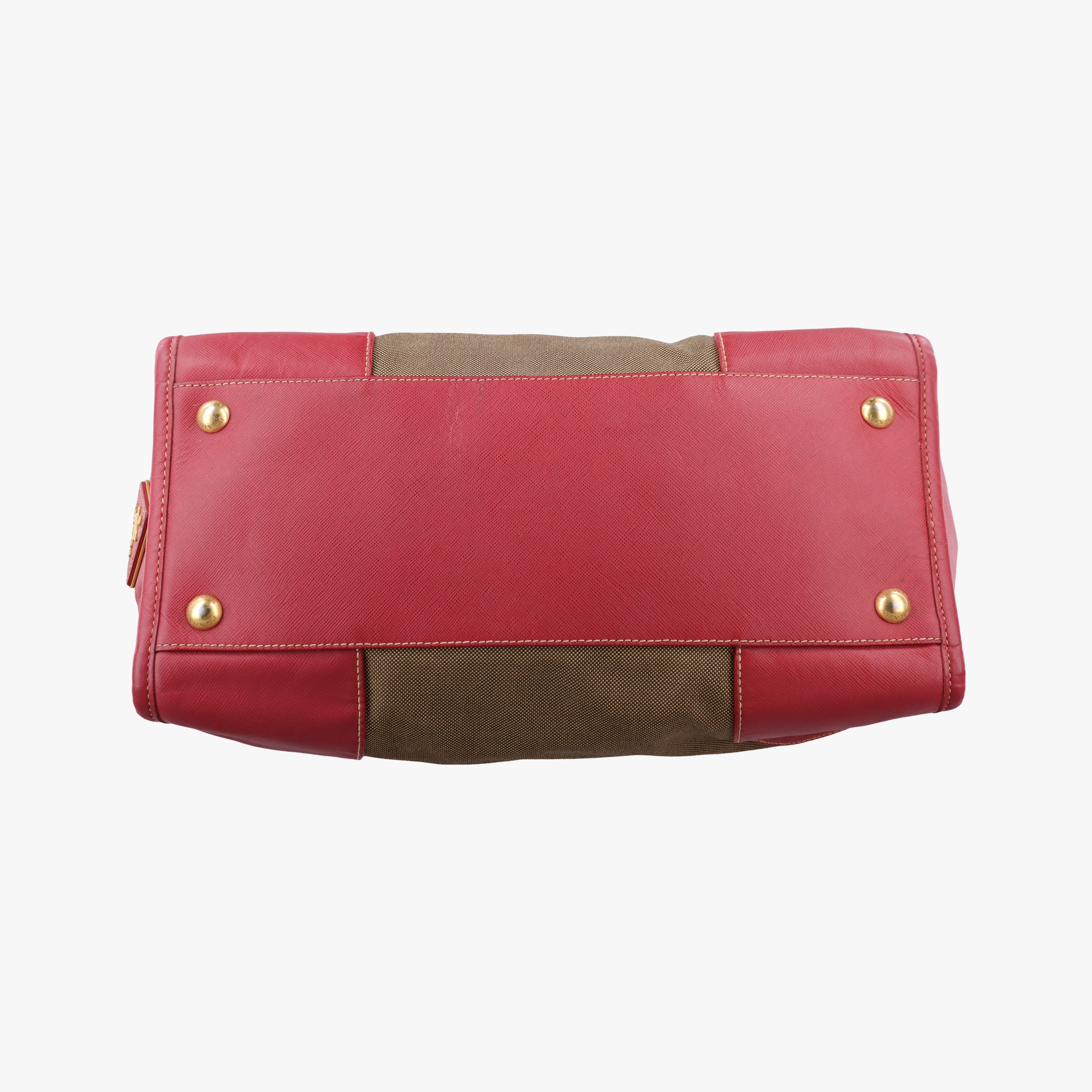 Secondhand Prada logo jacquard Brown×Red Canvas × SAFFIANO Leather  shoulderbag | stylenewstar