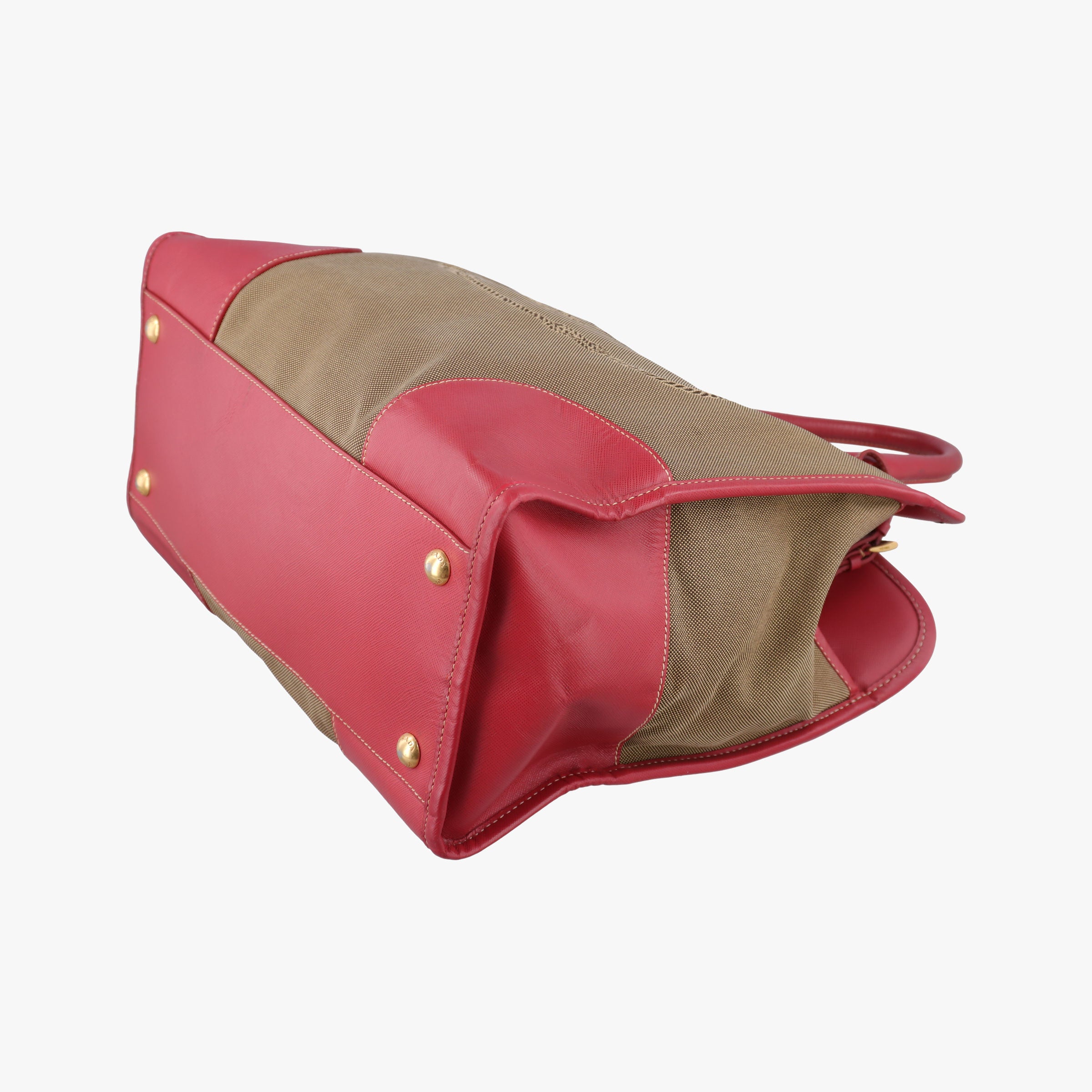 Secondhand Prada logo jacquard Brown×Red Canvas × SAFFIANO Leather  shoulderbag | stylenewstar