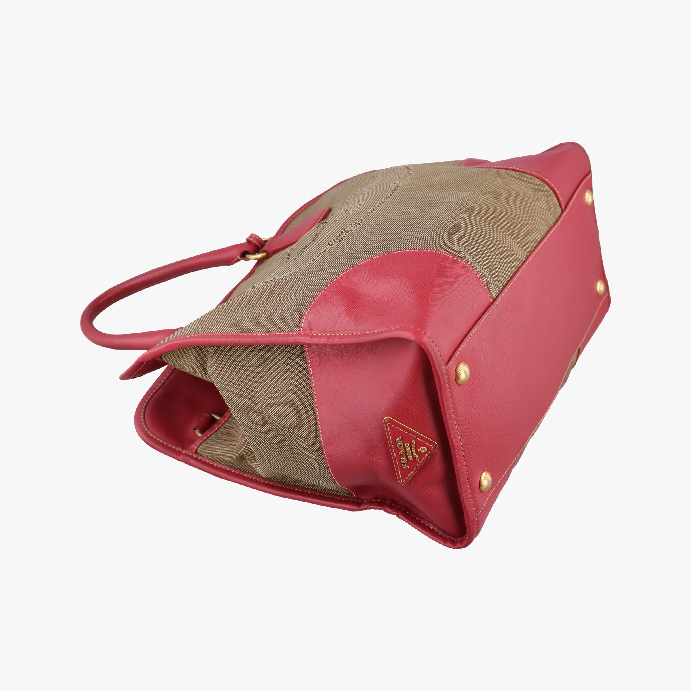 Secondhand Prada logo jacquard Brown×Red Canvas × SAFFIANO Leather  shoulderbag | stylenewstar