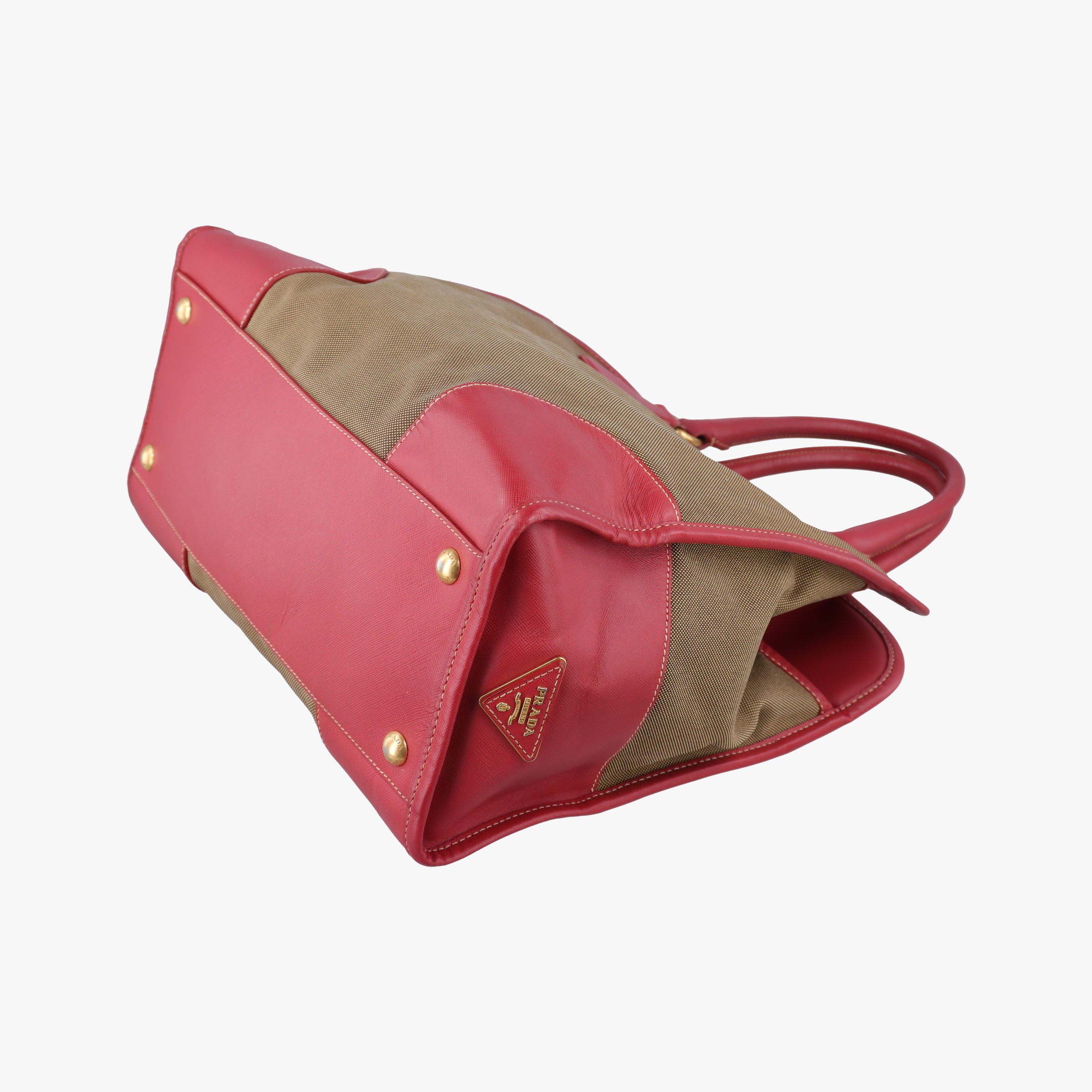 Secondhand Prada logo jacquard Brown×Red Canvas × SAFFIANO Leather  shoulderbag | stylenewstar