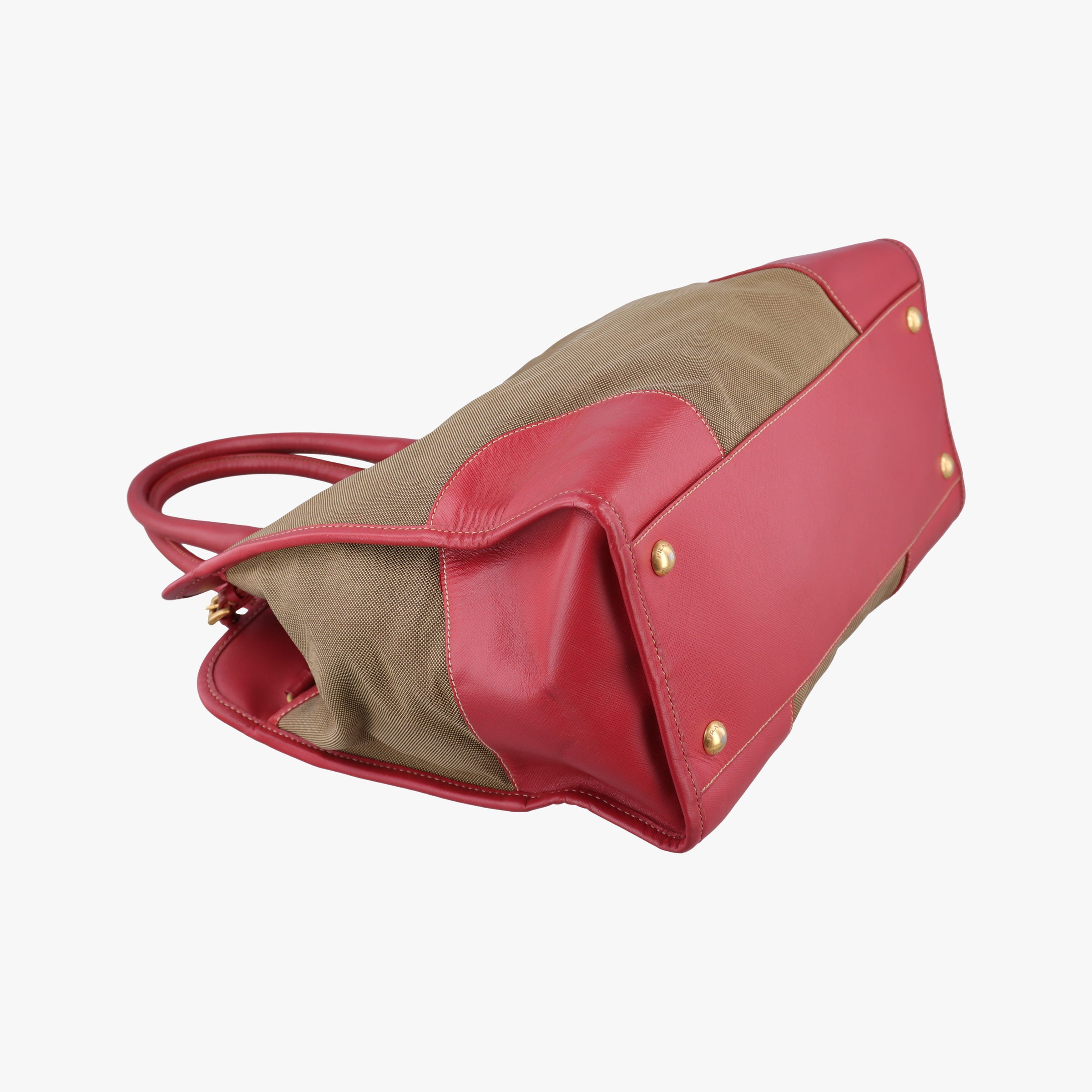 Secondhand Prada logo jacquard Brown×Red Canvas × SAFFIANO Leather  shoulderbag | stylenewstar