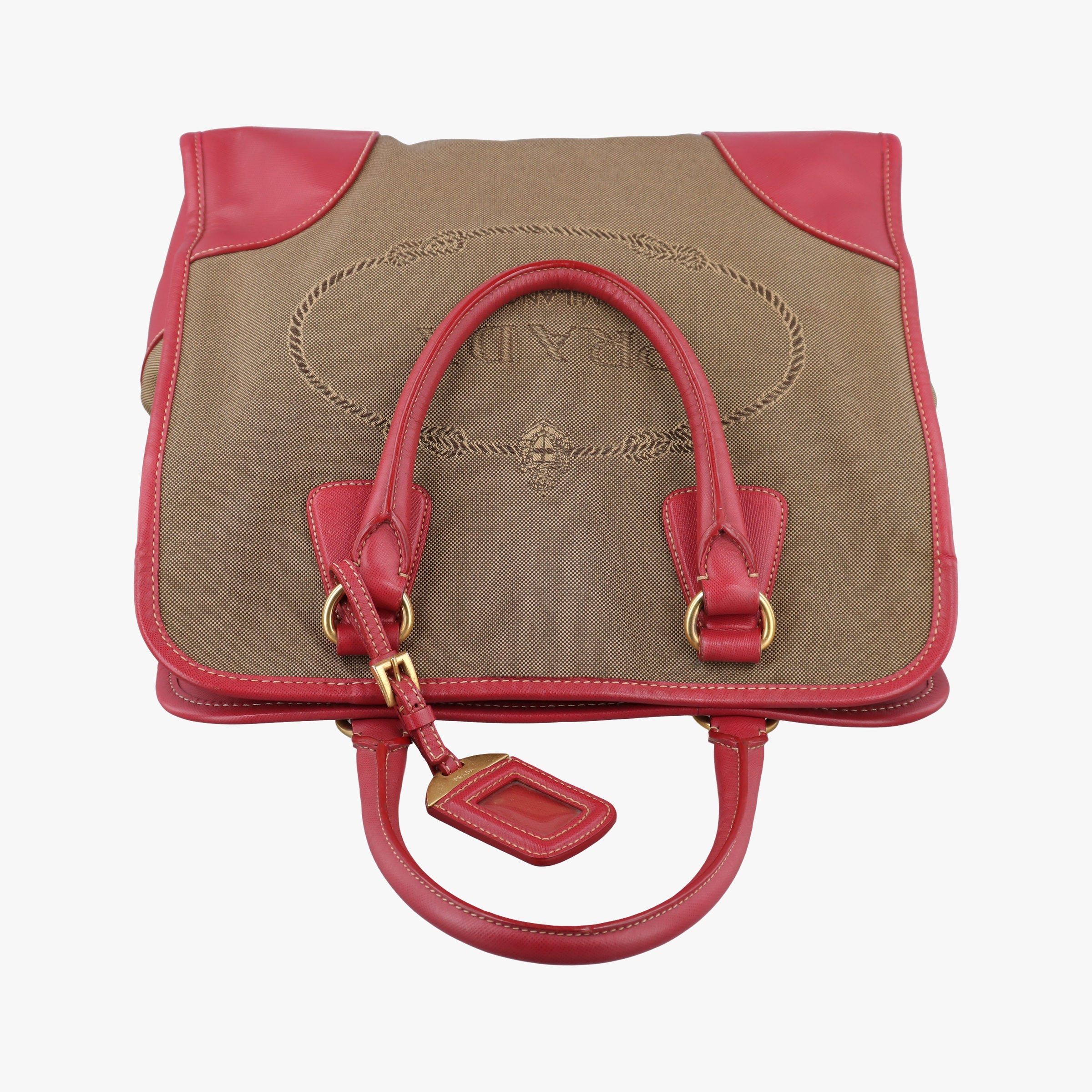 Secondhand Prada logo jacquard Brown×Red Canvas × SAFFIANO Leather  shoulderbag | stylenewstar