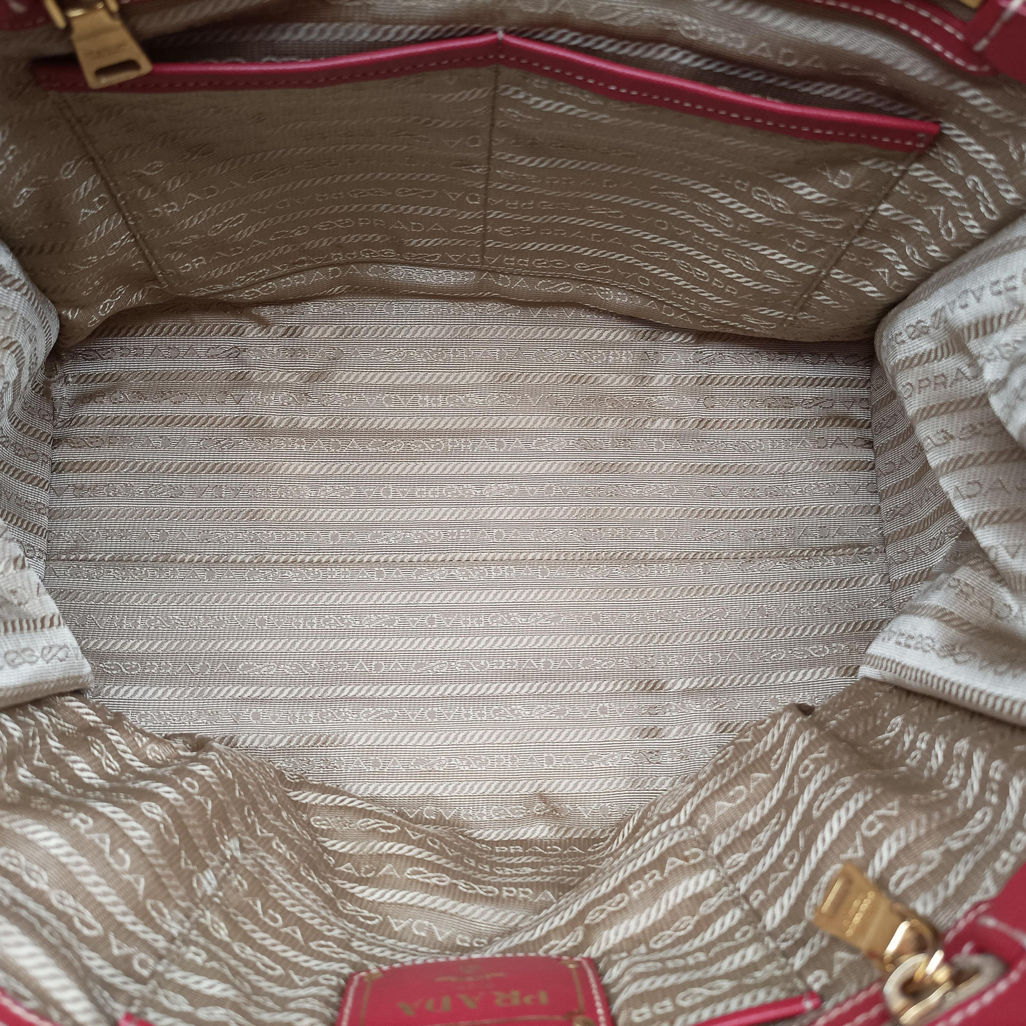 Secondhand Prada logo jacquard Brown×Red Canvas × SAFFIANO Leather  shoulderbag | stylenewstar