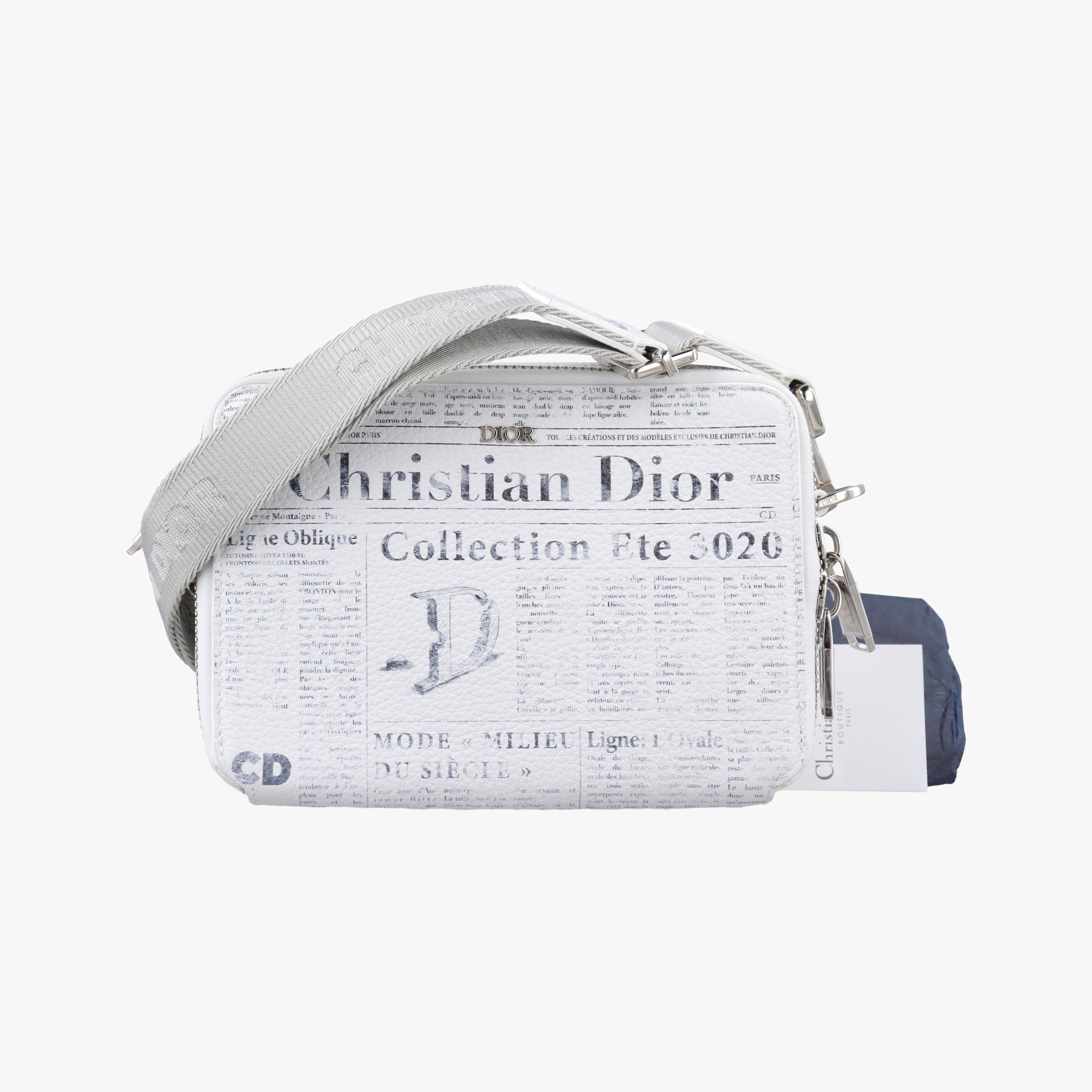 Secondhand Christian Dior Daniel Arsham collaboration Newspaper Print White Leather  shoulderbag | stylenewstar