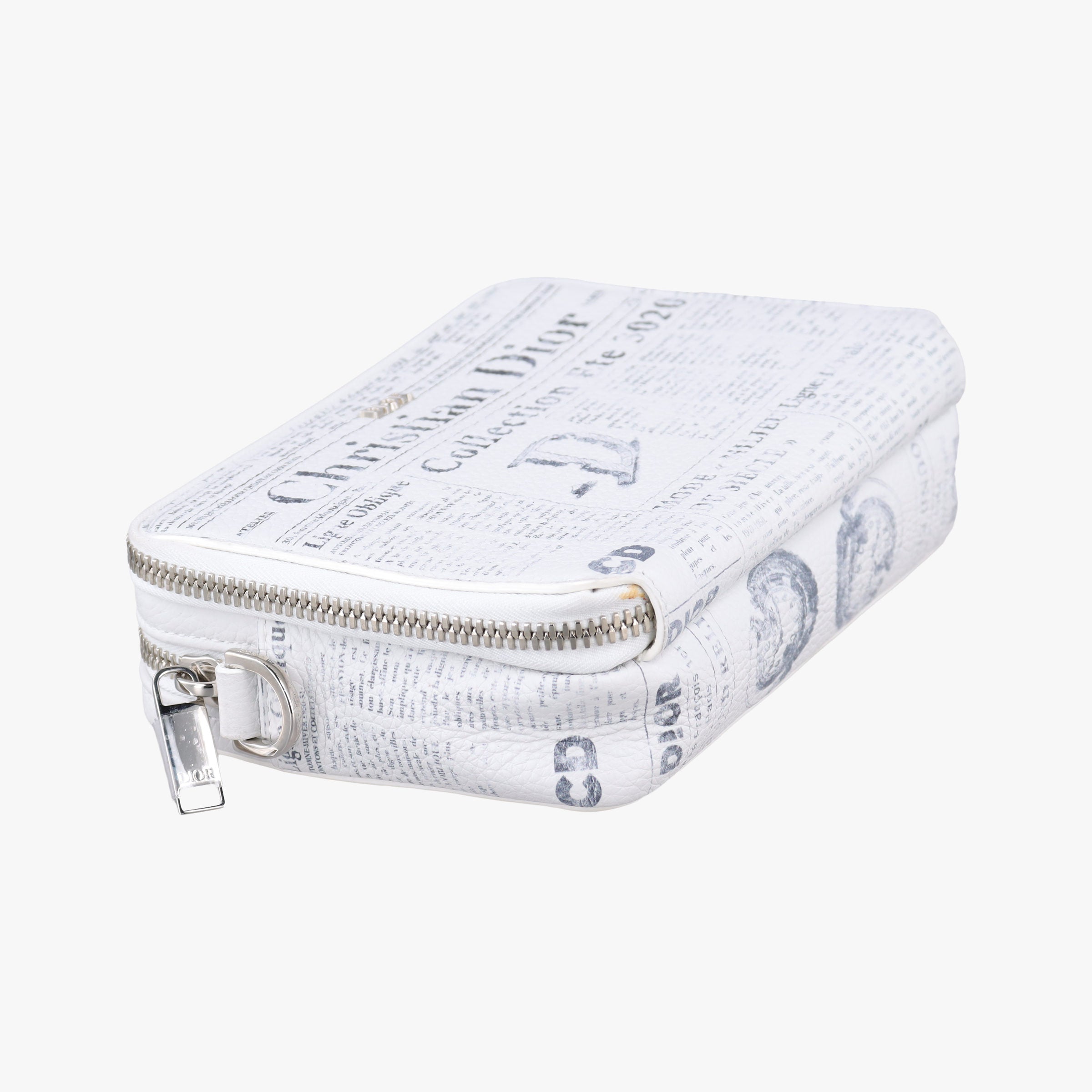 Secondhand Christian Dior Daniel Arsham collaboration Newspaper Print White Leather  shoulderbag | stylenewstar
