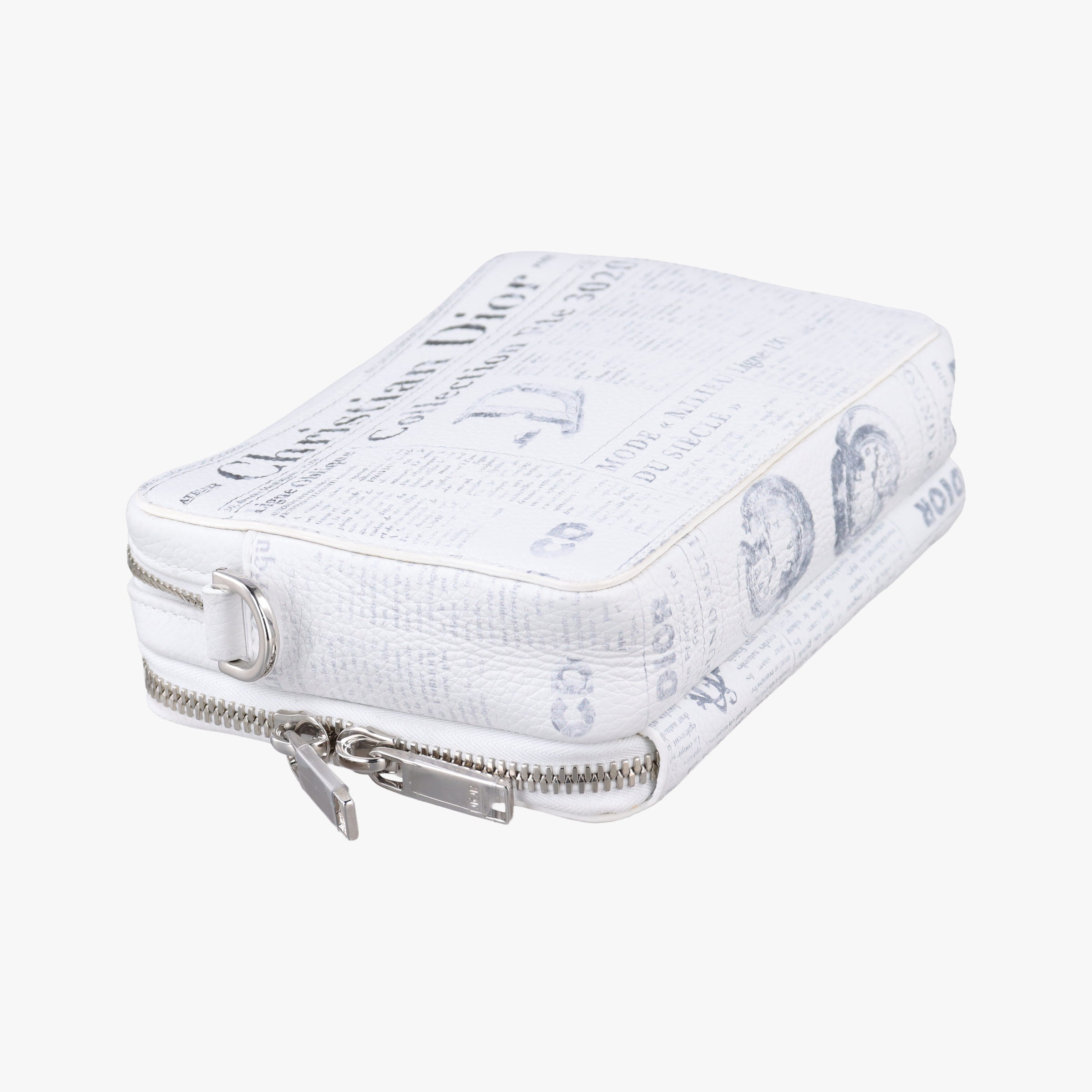 Secondhand Christian Dior Daniel Arsham collaboration Newspaper Print White Leather  shoulderbag | stylenewstar