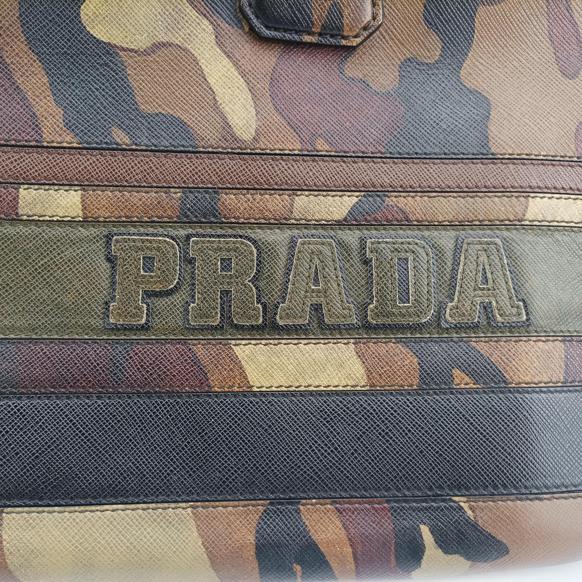 Pre-owned Prada Camouflage Print Business Multicolour SAFFIANO Leather  handbag | stylenewstar