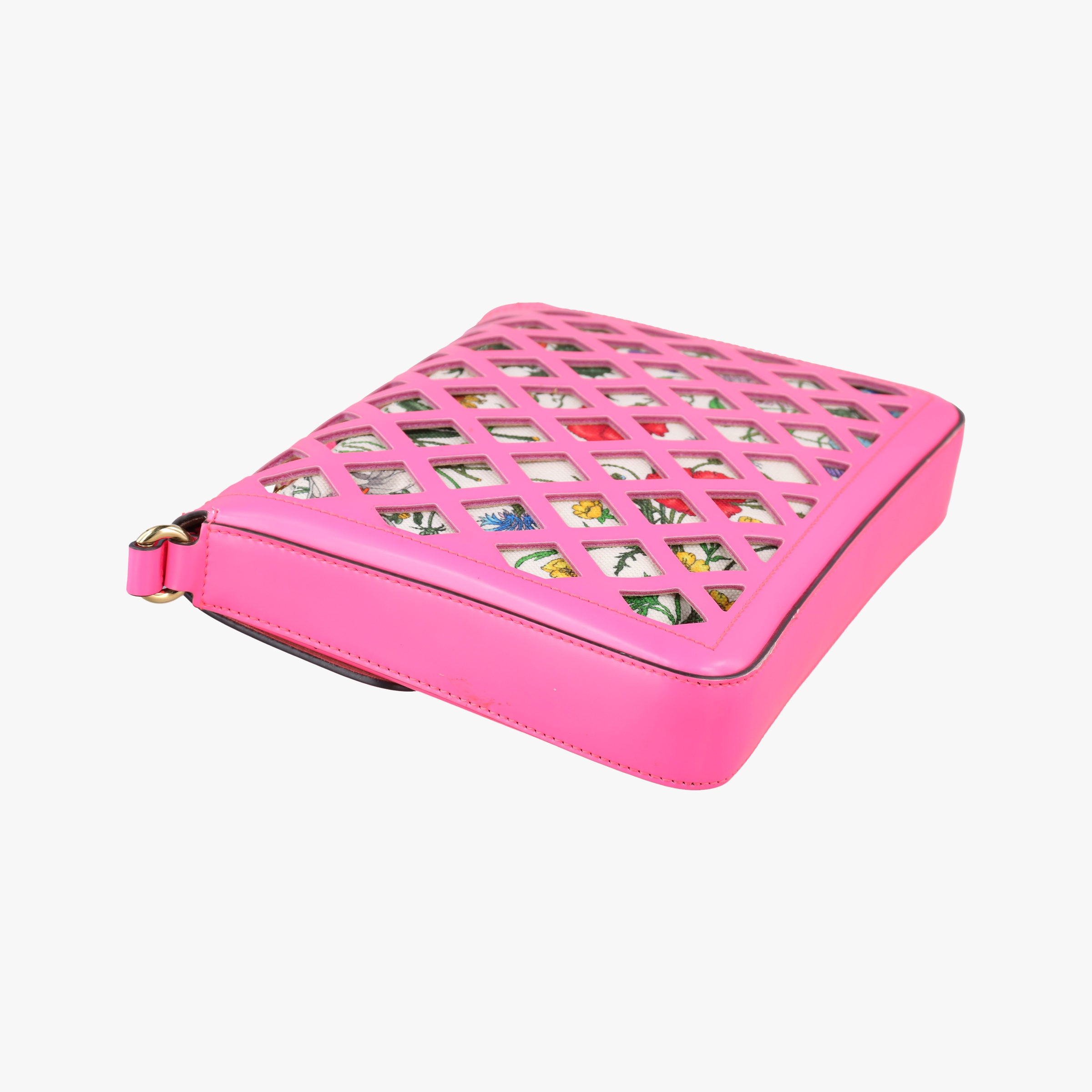 Pre-owned Gucci Cutout Floral Pink×multi Leather×canvas 550138 shoulderbag | stylenewstar