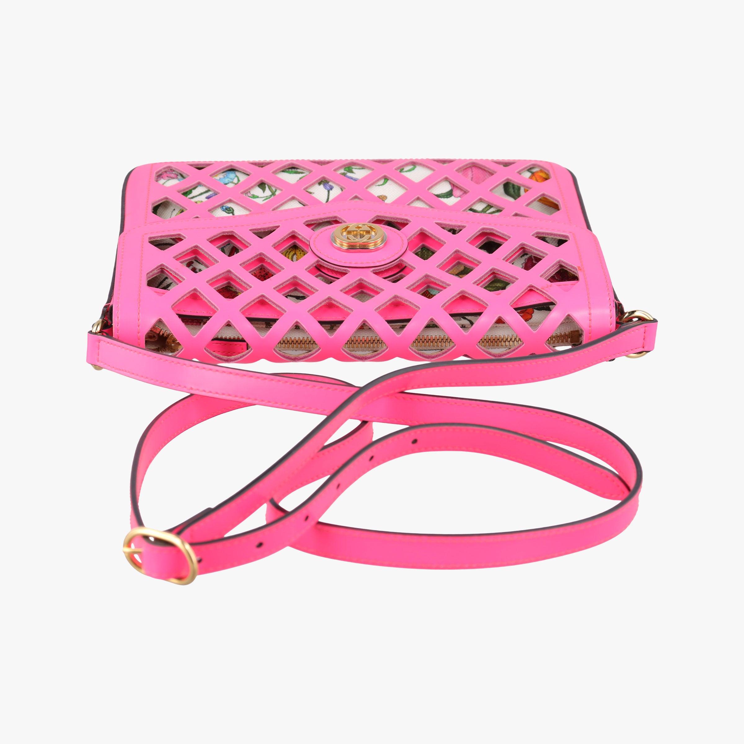 Pre-owned Gucci Cutout Floral Pink×multi Leather×canvas 550138 shoulderbag | stylenewstar