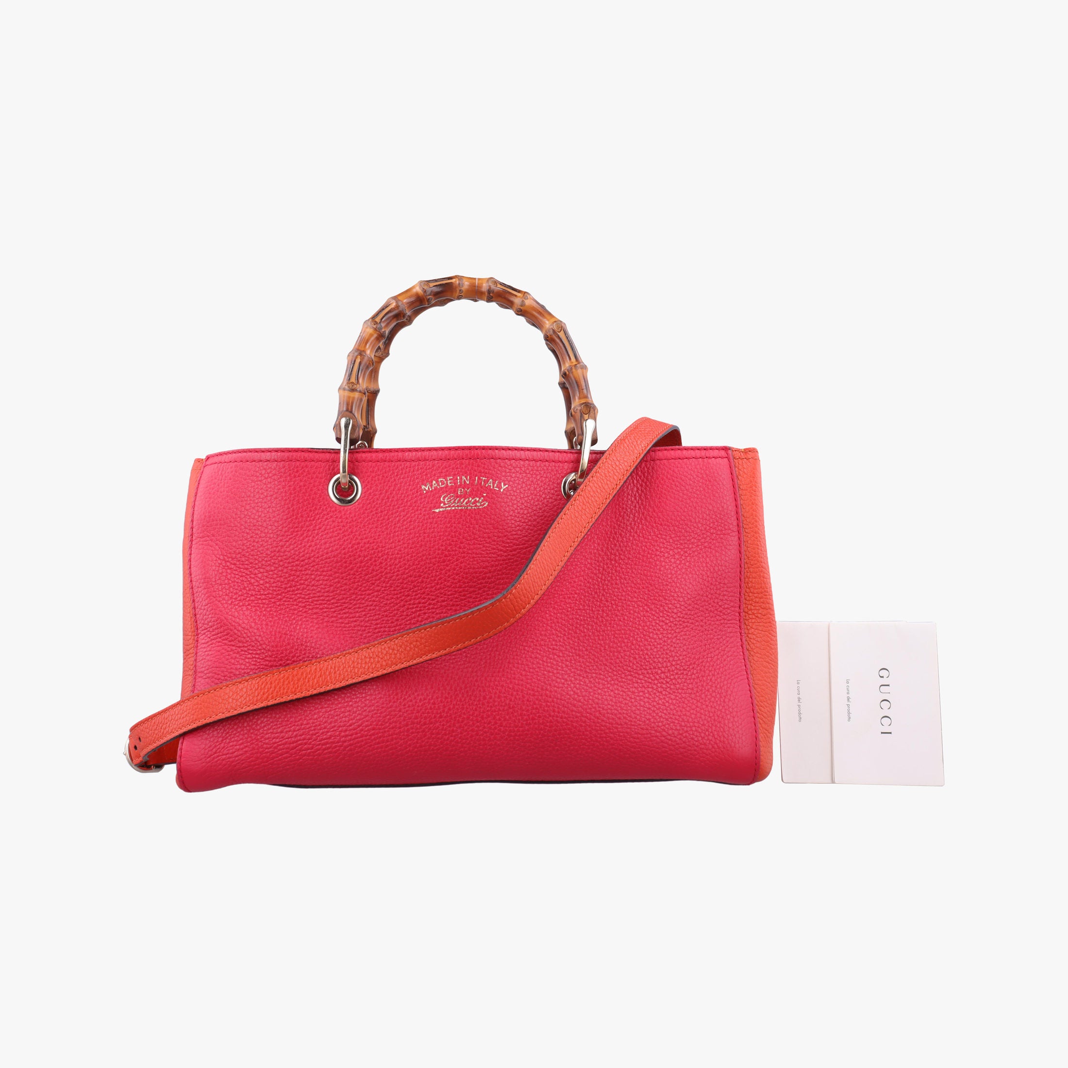 Pre-owned Gucci Bamboo Shopper Red×Orange Leather 323660 shoulderbag | stylenewstar
