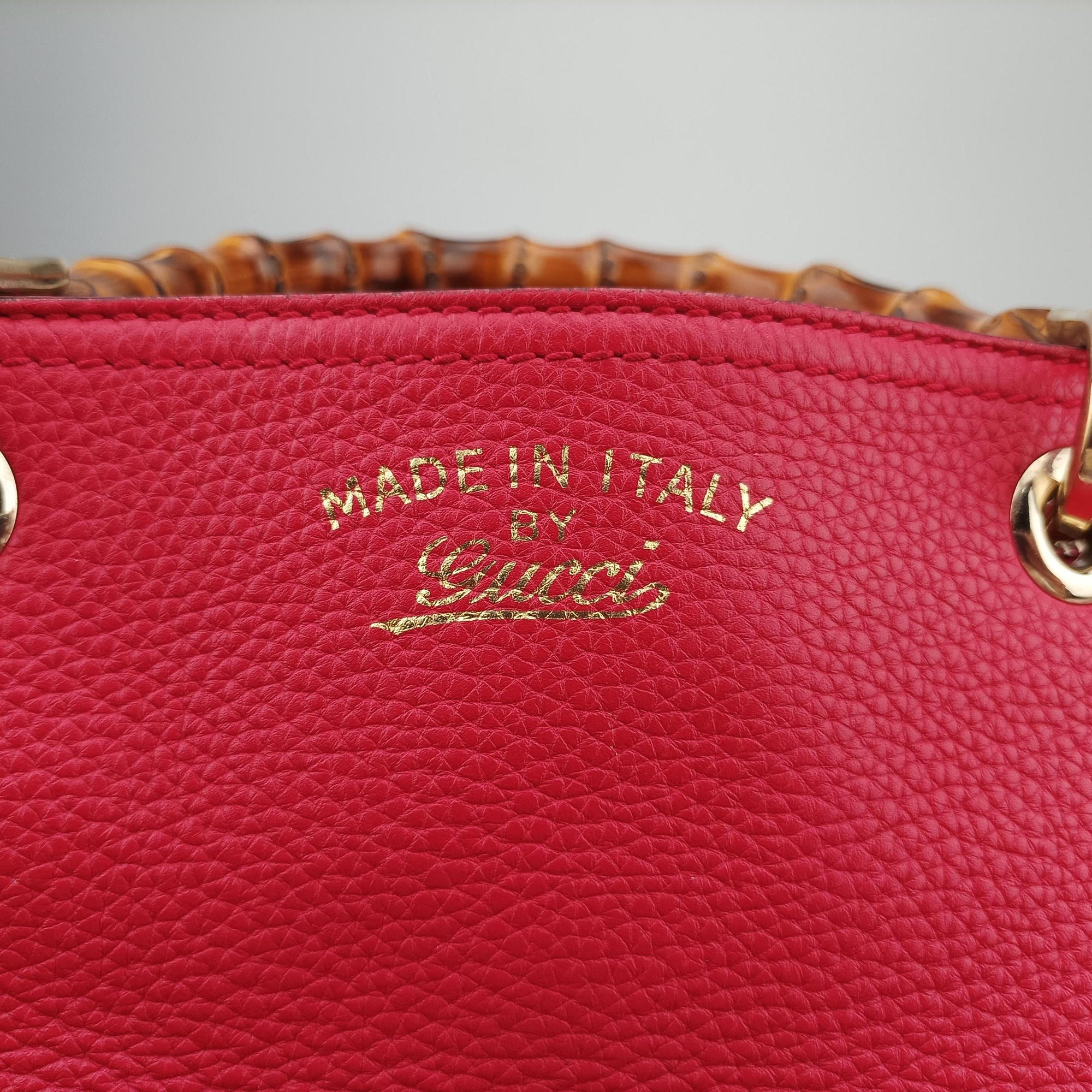 Pre-owned Gucci Bamboo Shopper Red×Orange Leather 323660 shoulderbag | stylenewstar