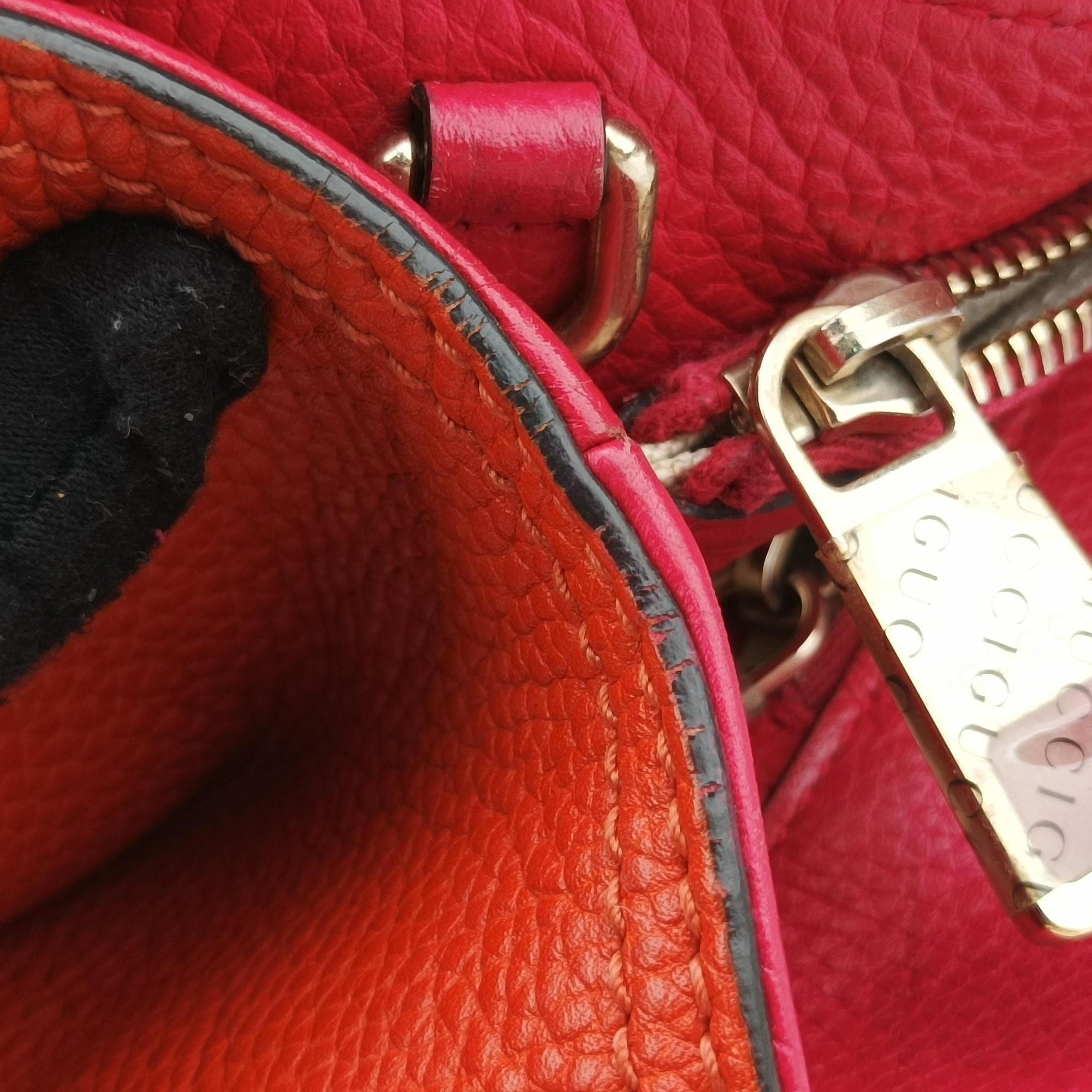 Pre-owned Gucci Bamboo Shopper Red×Orange Leather 323660 shoulderbag | stylenewstar