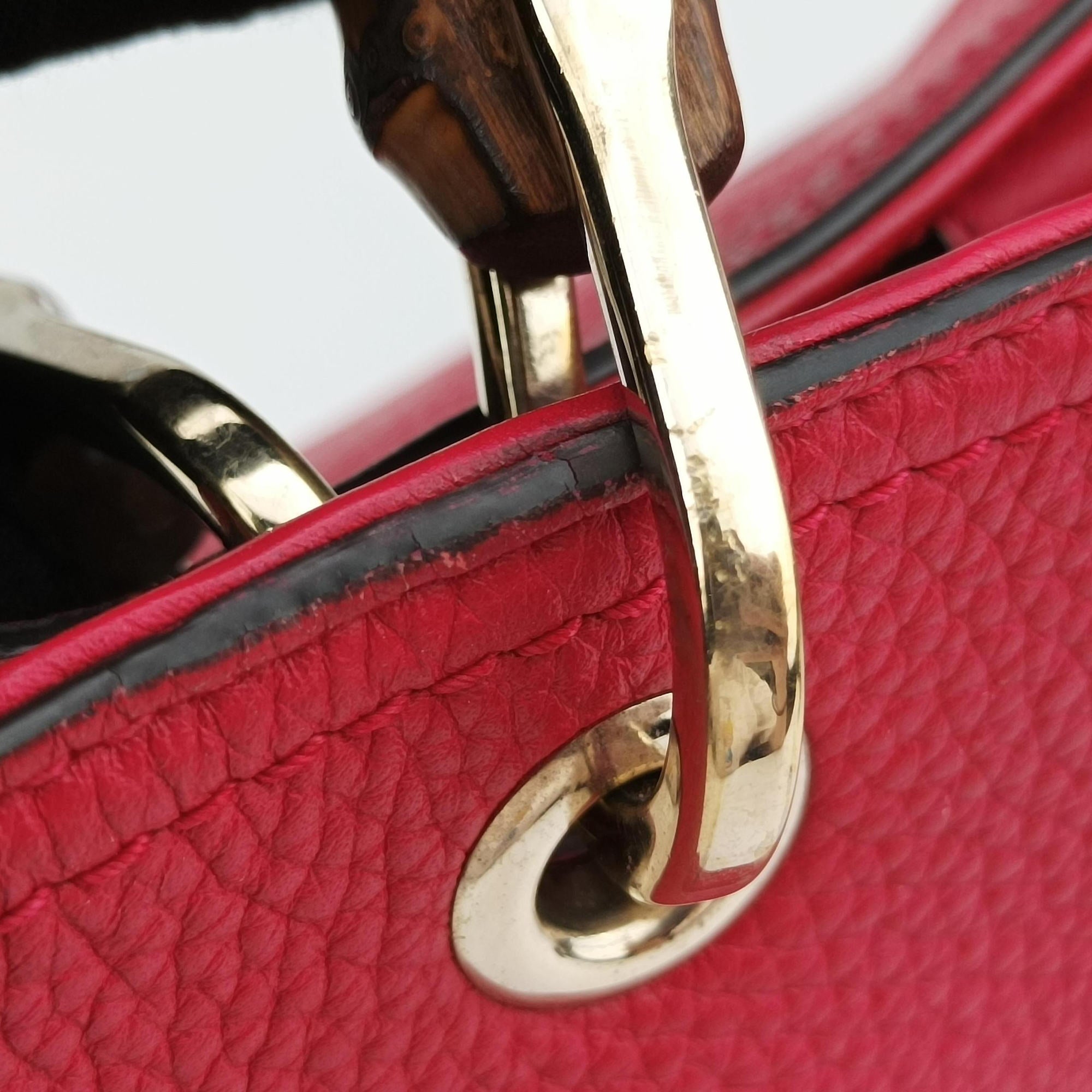 Pre-owned Gucci Bamboo Shopper Red×Orange Leather 323660 shoulderbag | stylenewstar