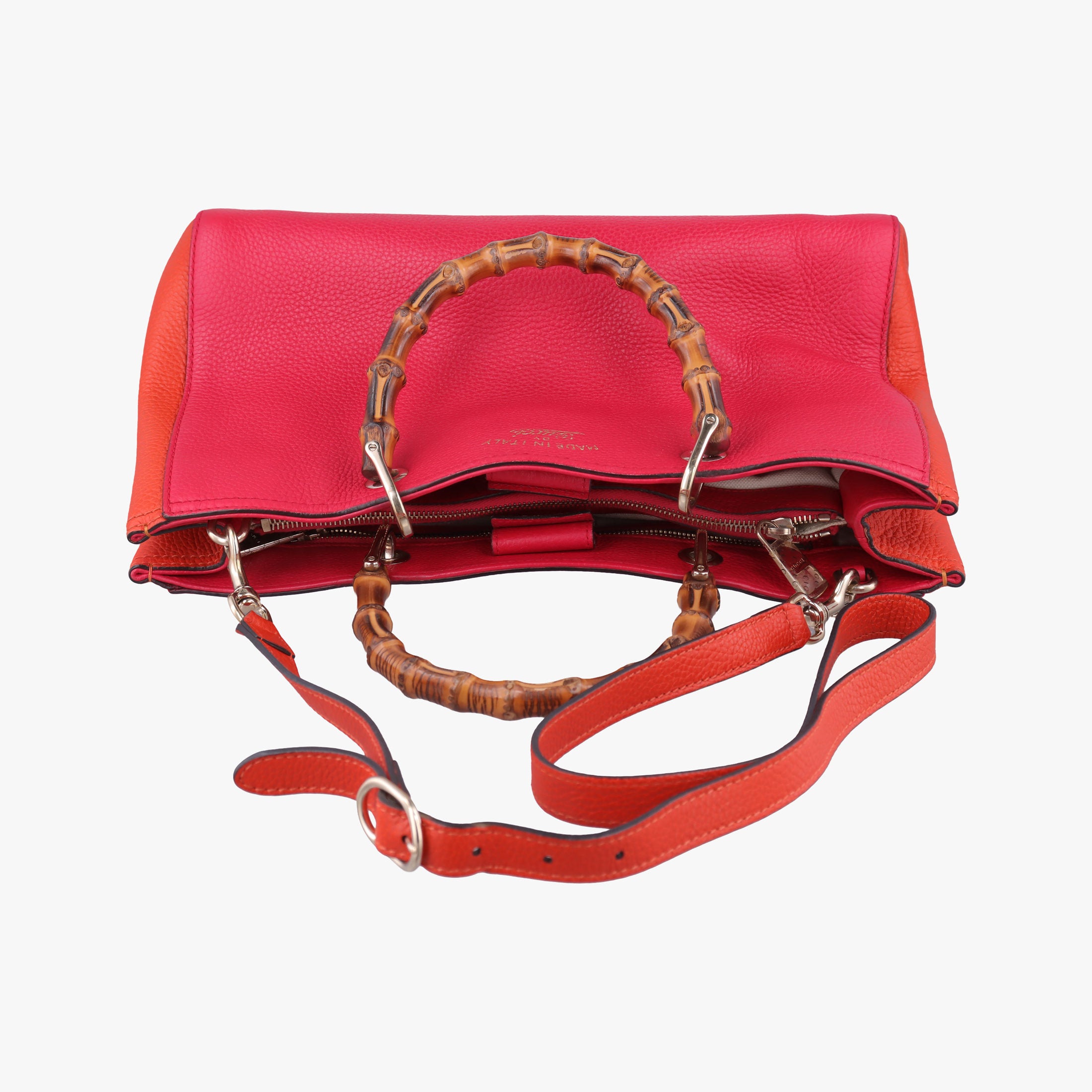 Pre-owned Gucci Bamboo Shopper Red×Orange Leather 323660 shoulderbag | stylenewstar