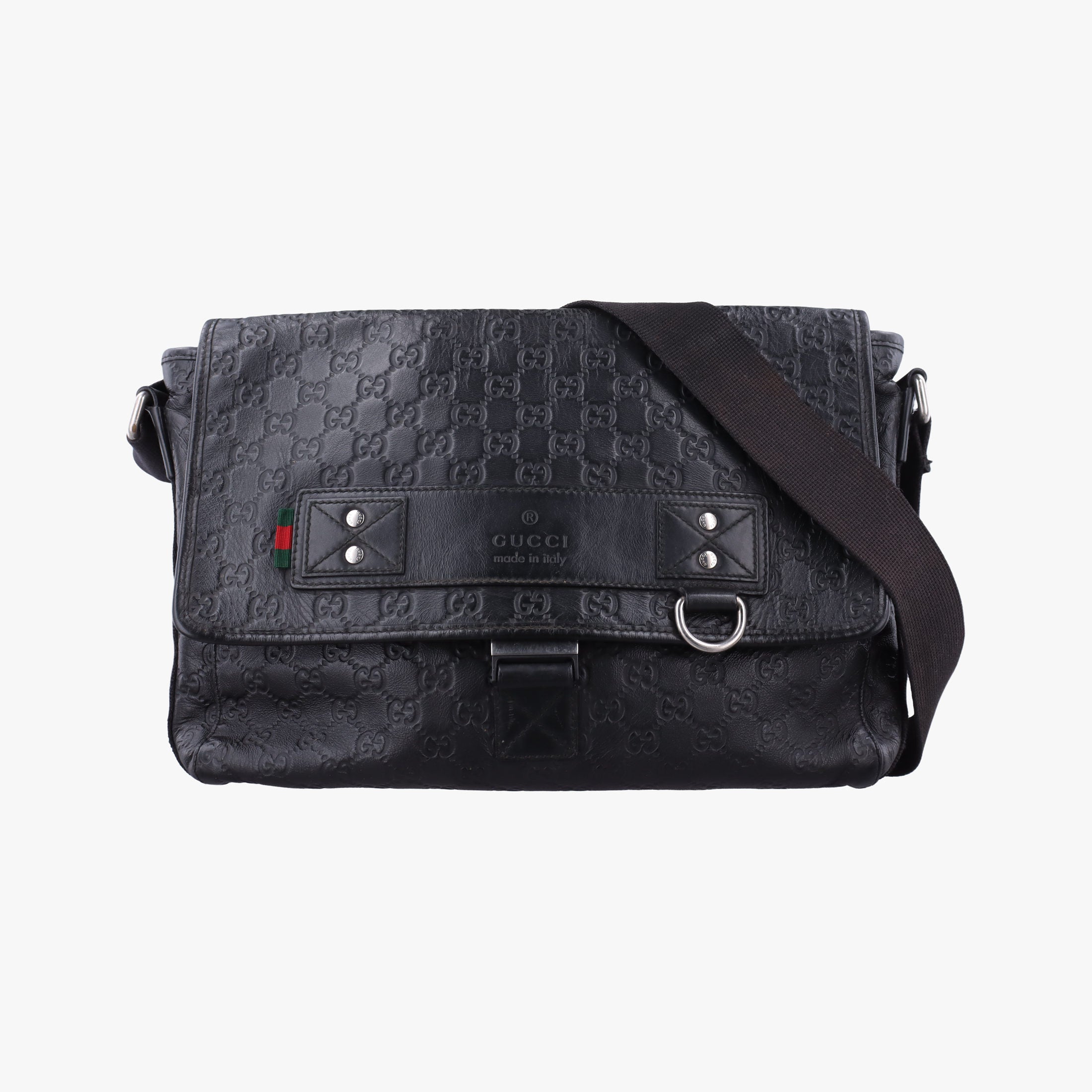 Pre-owned Gucci Guccissima Rubber Messenger Black Leather 246067 shoulderbag | stylenewstar