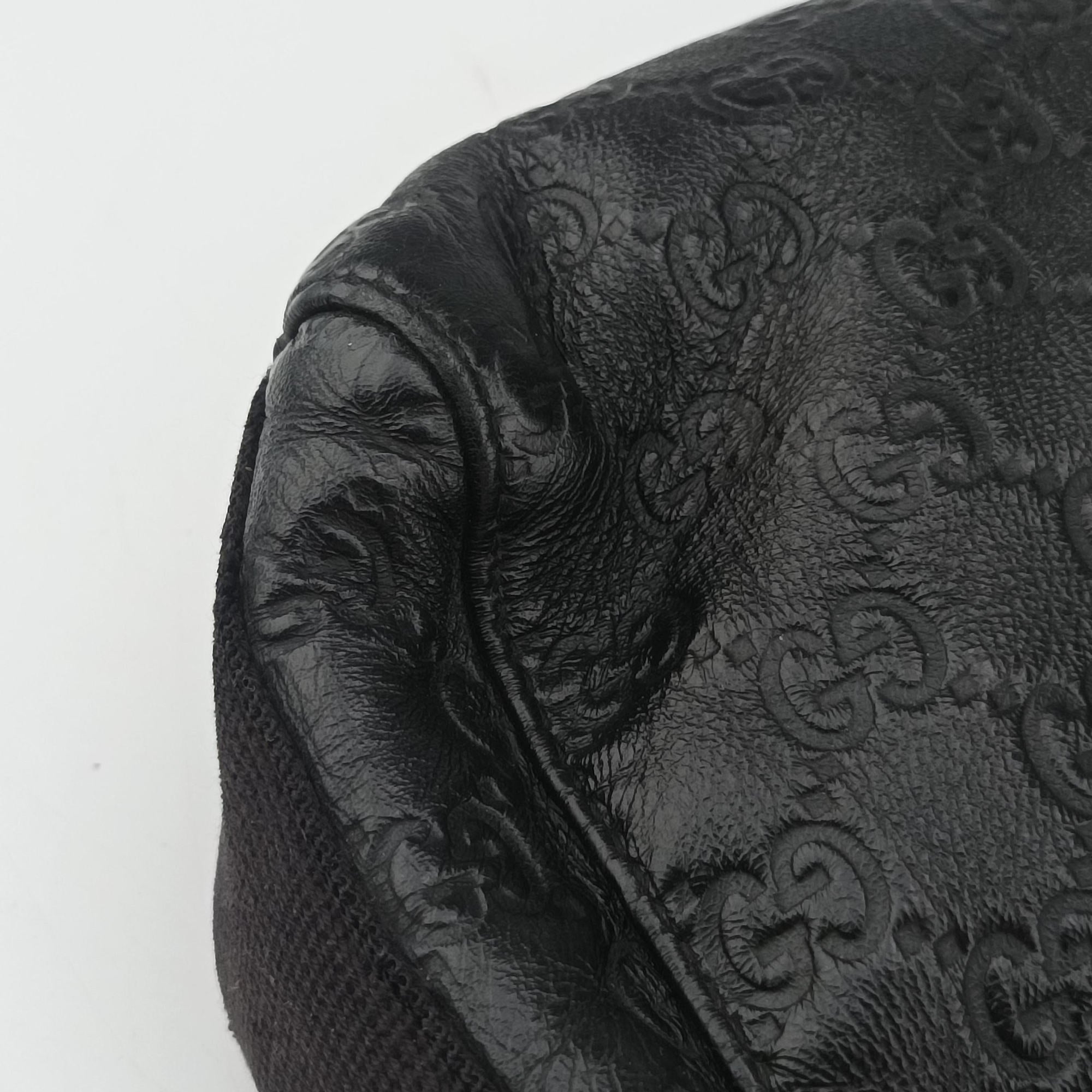 Pre-owned Gucci Guccissima Rubber Messenger Black Leather 246067 shoulderbag | stylenewstar