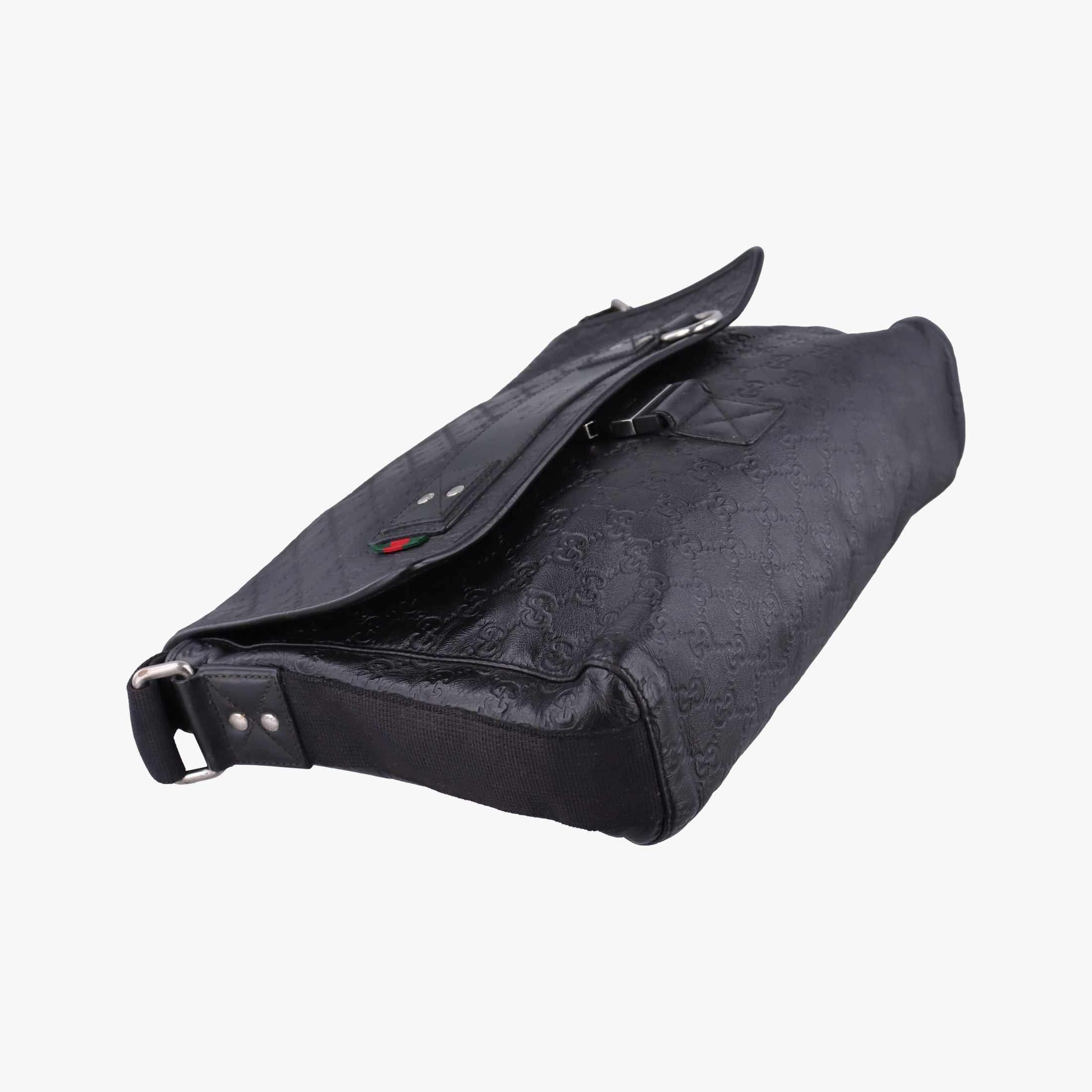 Pre-owned Gucci Guccissima Rubber Messenger Black Leather 246067 shoulderbag | stylenewstar