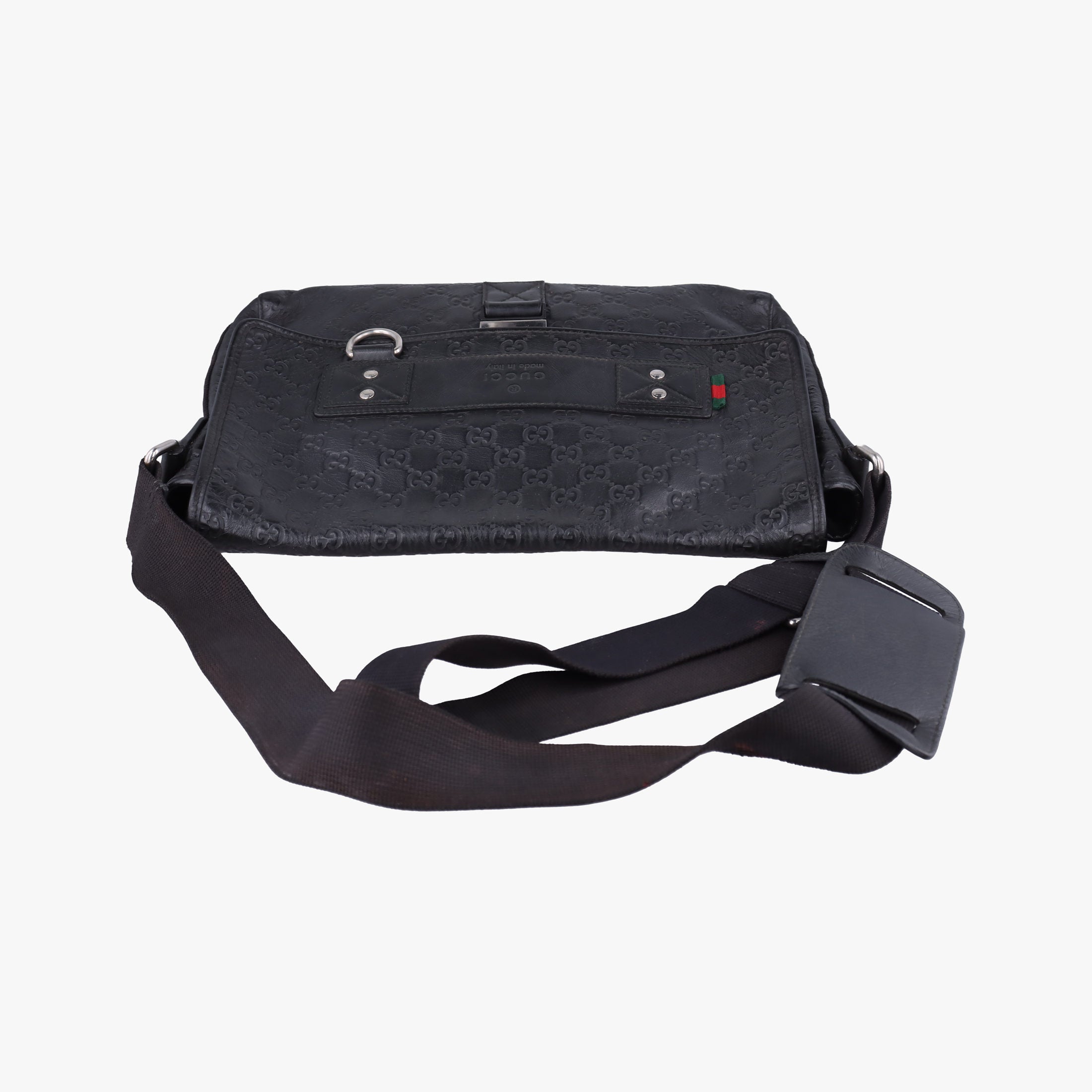 Pre-owned Gucci Guccissima Rubber Messenger Black Leather 246067 shoulderbag | stylenewstar