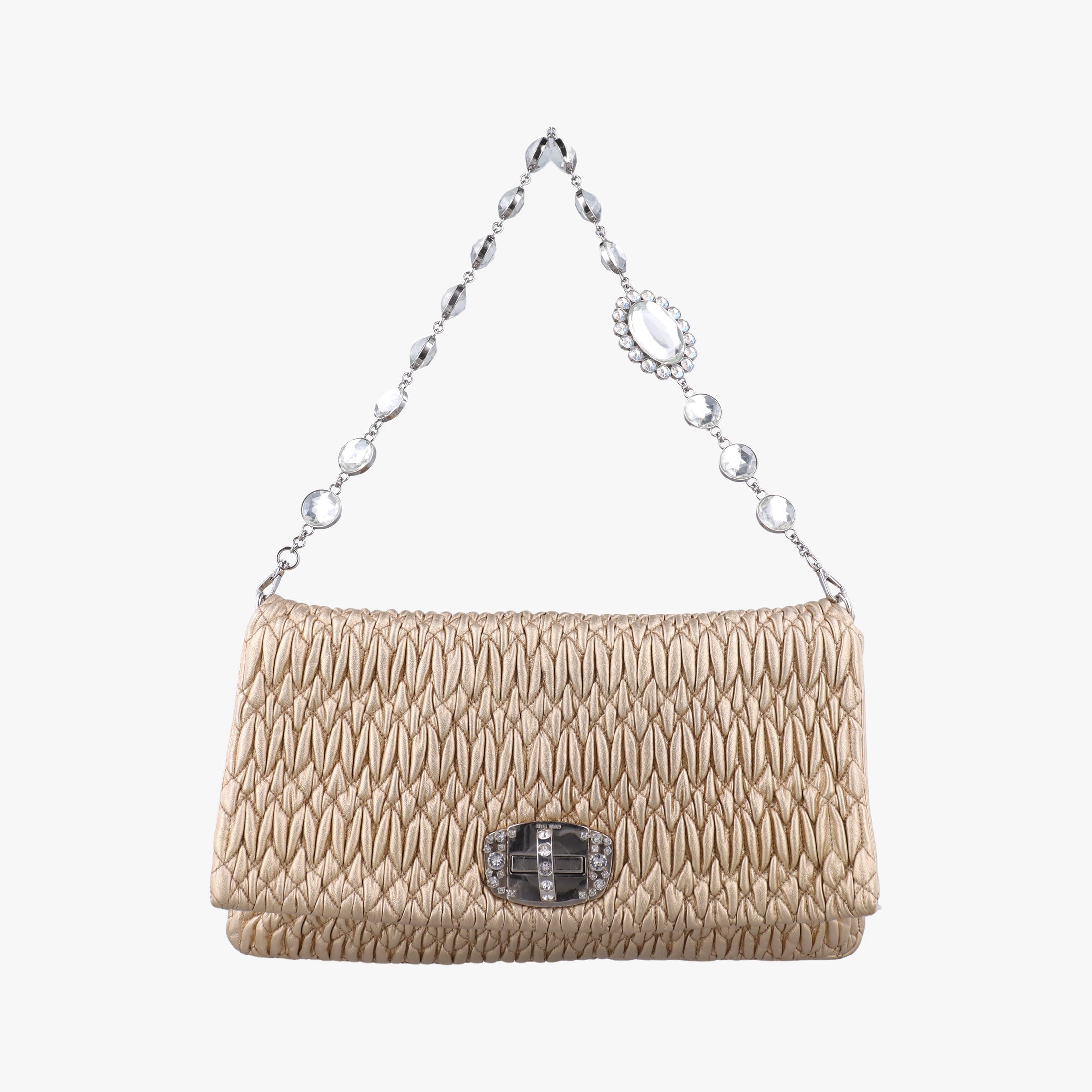 Vintage Miu Miu Iconic Crystal Cloque Golden Nappa Leather 5BD233 shoulderbag | stylenewstar
