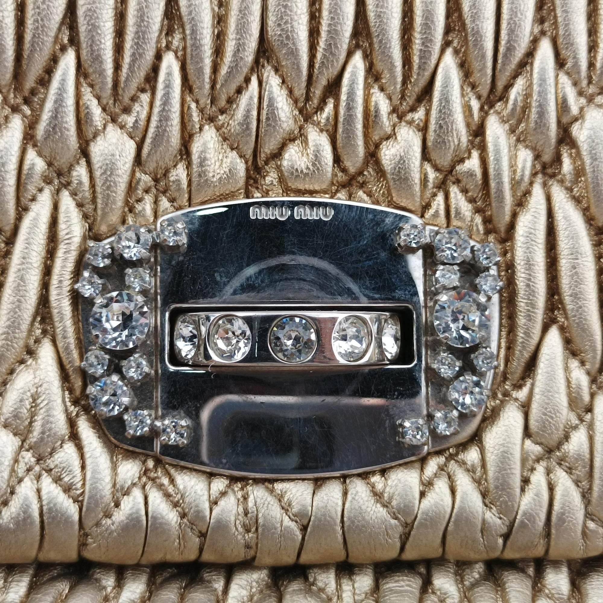 Vintage Miu Miu Iconic Crystal Cloque Golden Nappa Leather 5BD233 shoulderbag | stylenewstar