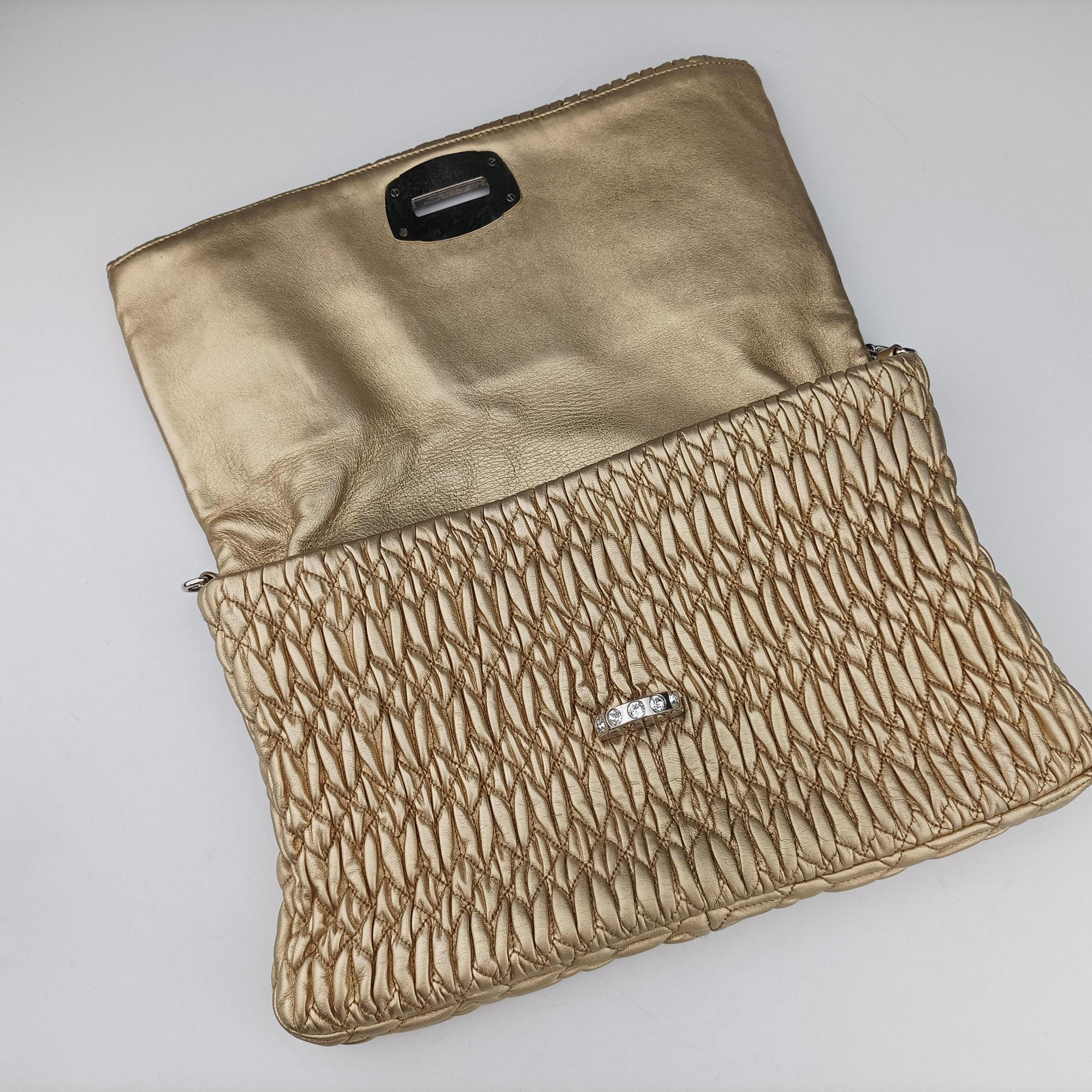Vintage Miu Miu Iconic Crystal Cloque Golden Nappa Leather 5BD233 shoulderbag | stylenewstar