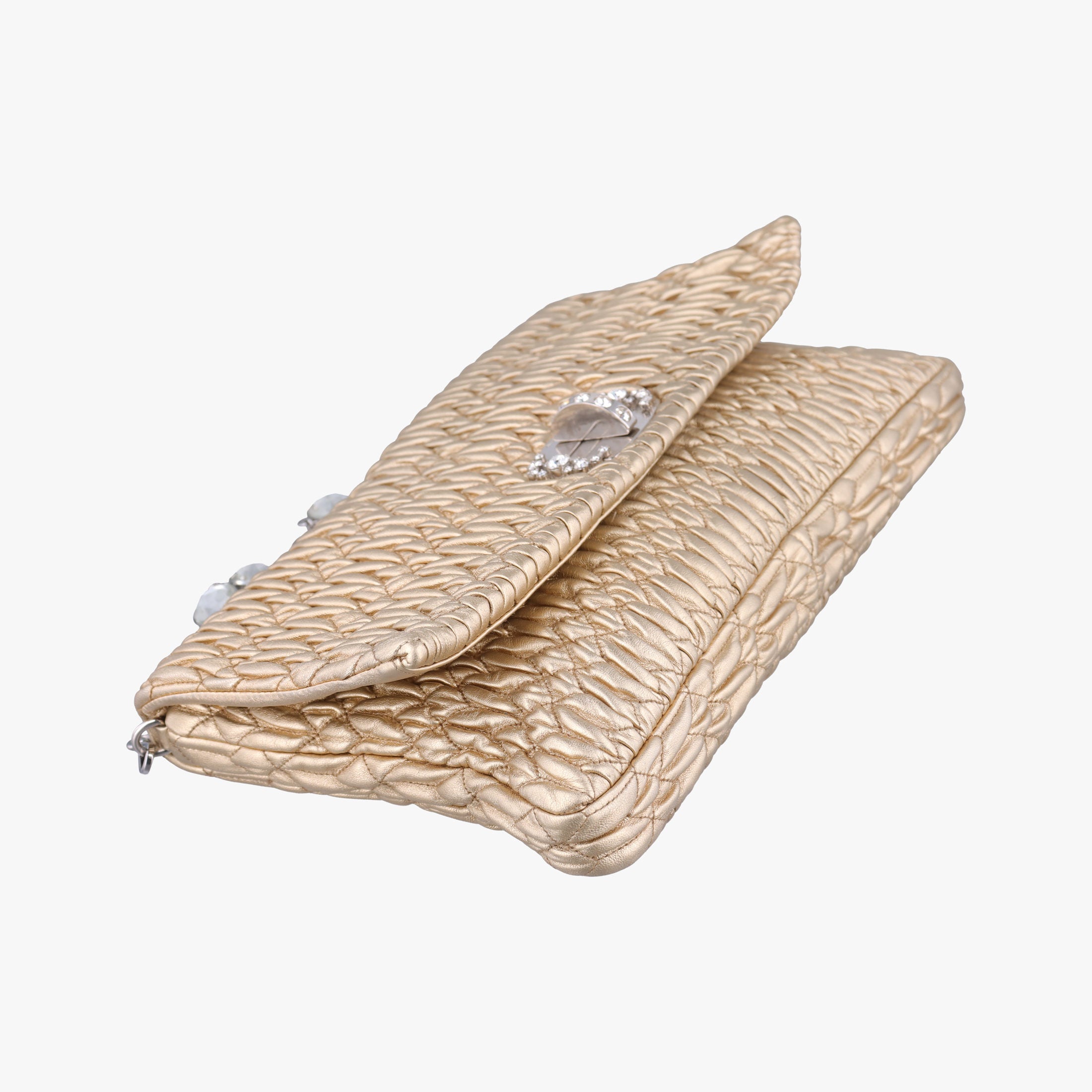 Vintage Miu Miu Iconic Crystal Cloque Golden Nappa Leather 5BD233 shoulderbag | stylenewstar