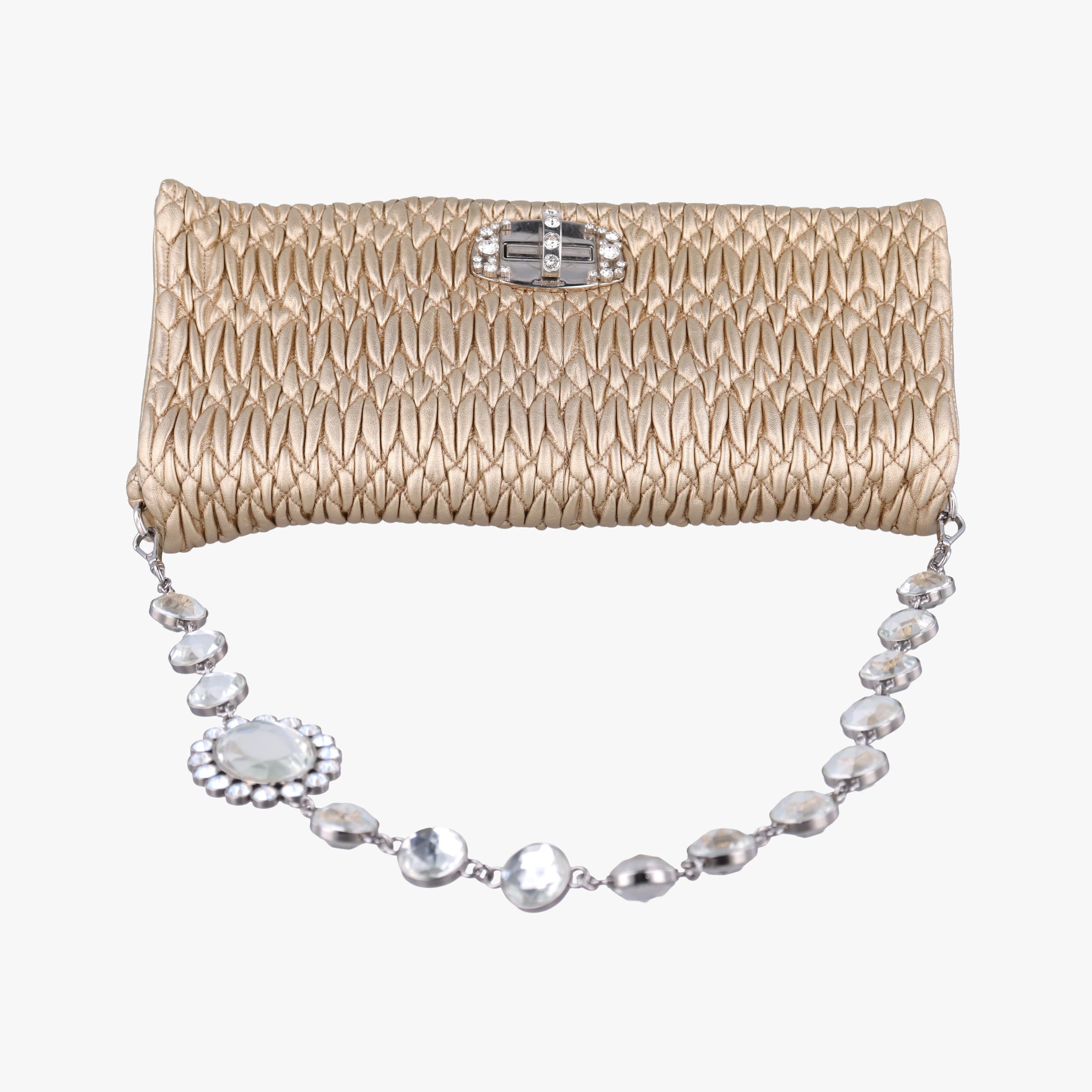 Vintage Miu Miu Iconic Crystal Cloque Golden Nappa Leather 5BD233 shoulderbag | stylenewstar
