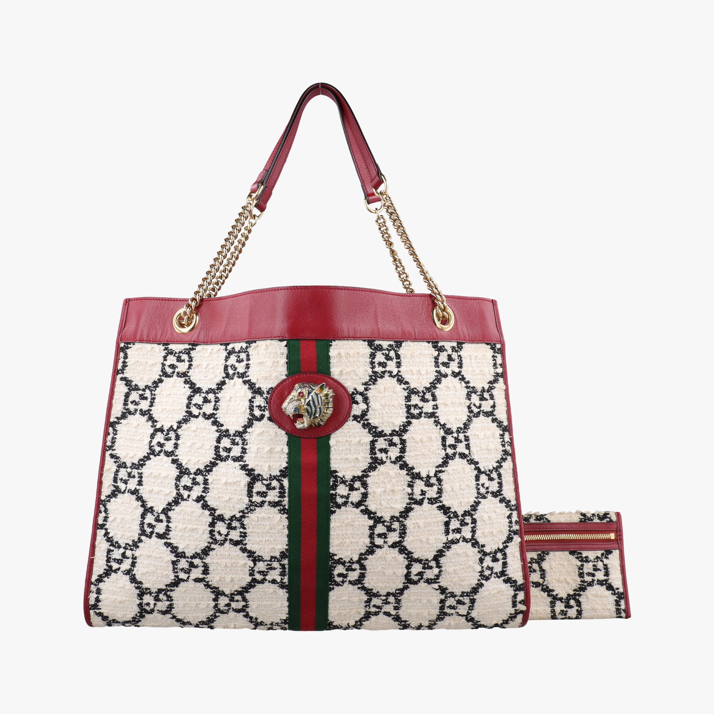 Vintage Gucci Rajah White×red tweed × leather 537219 shoulderbag | stylenewstar
