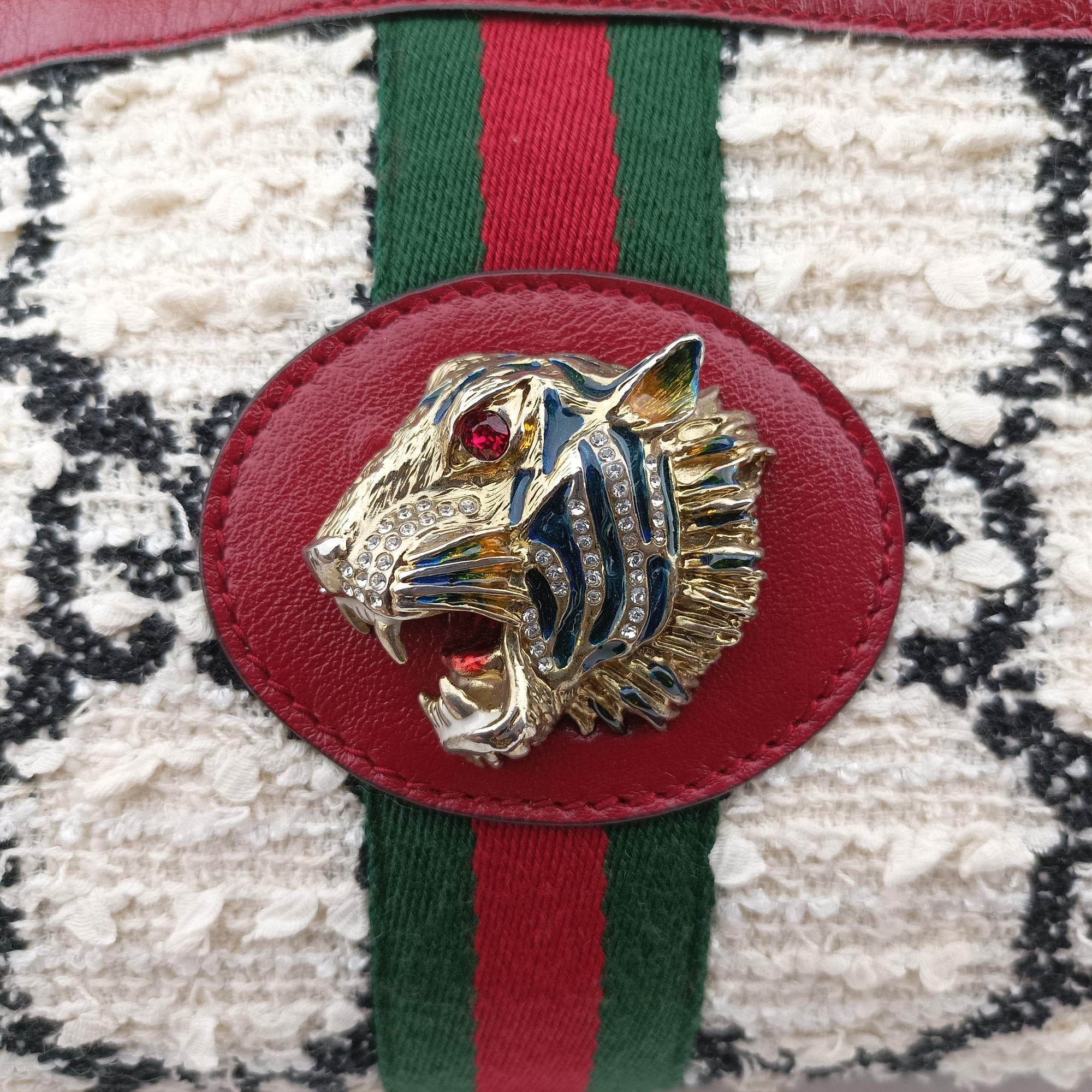 Vintage Gucci Rajah White×red tweed × leather 537219 shoulderbag | stylenewstar