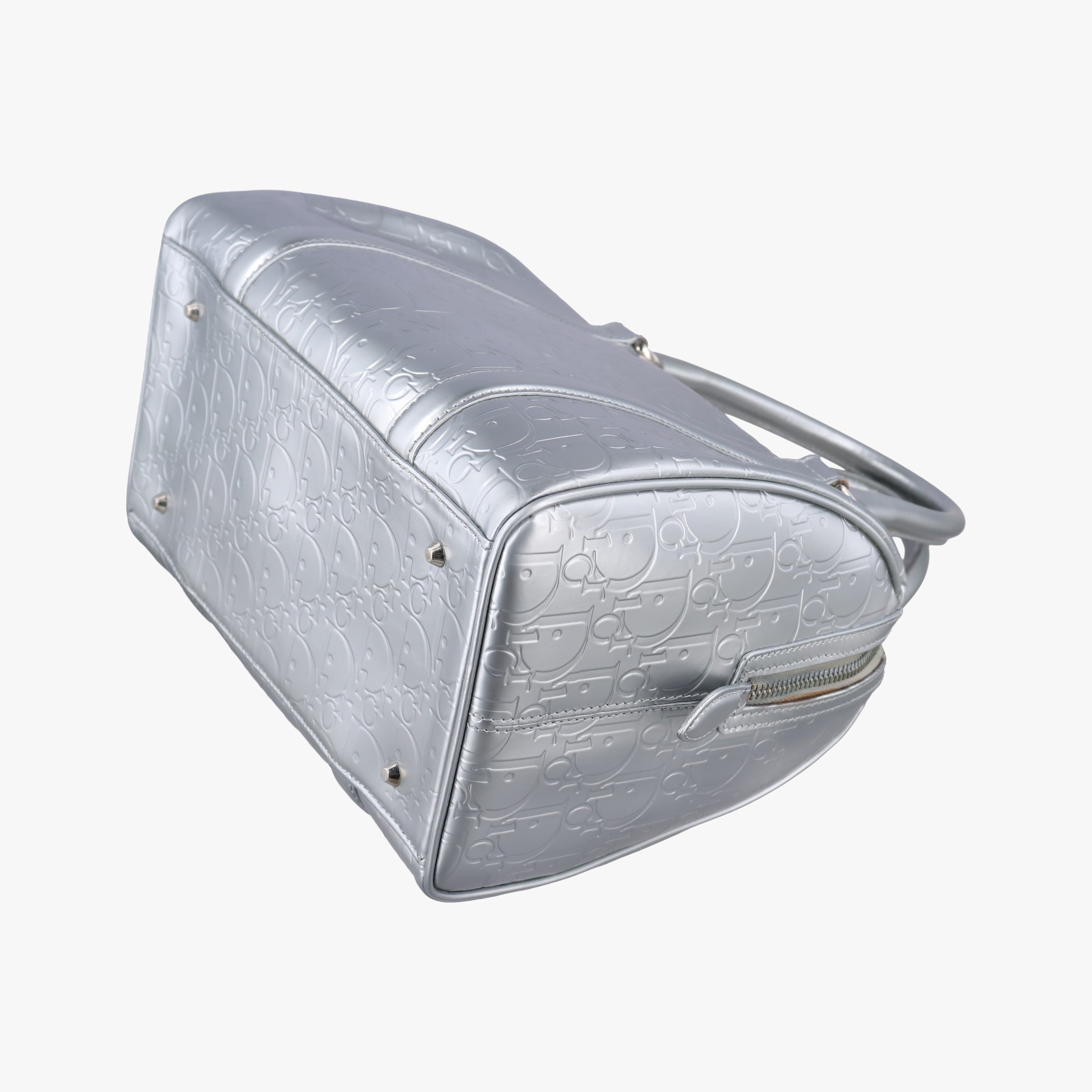 Pre-owned Christian Dior Ultimate Trotter pattern Silver Patent  handbag | stylenewstar