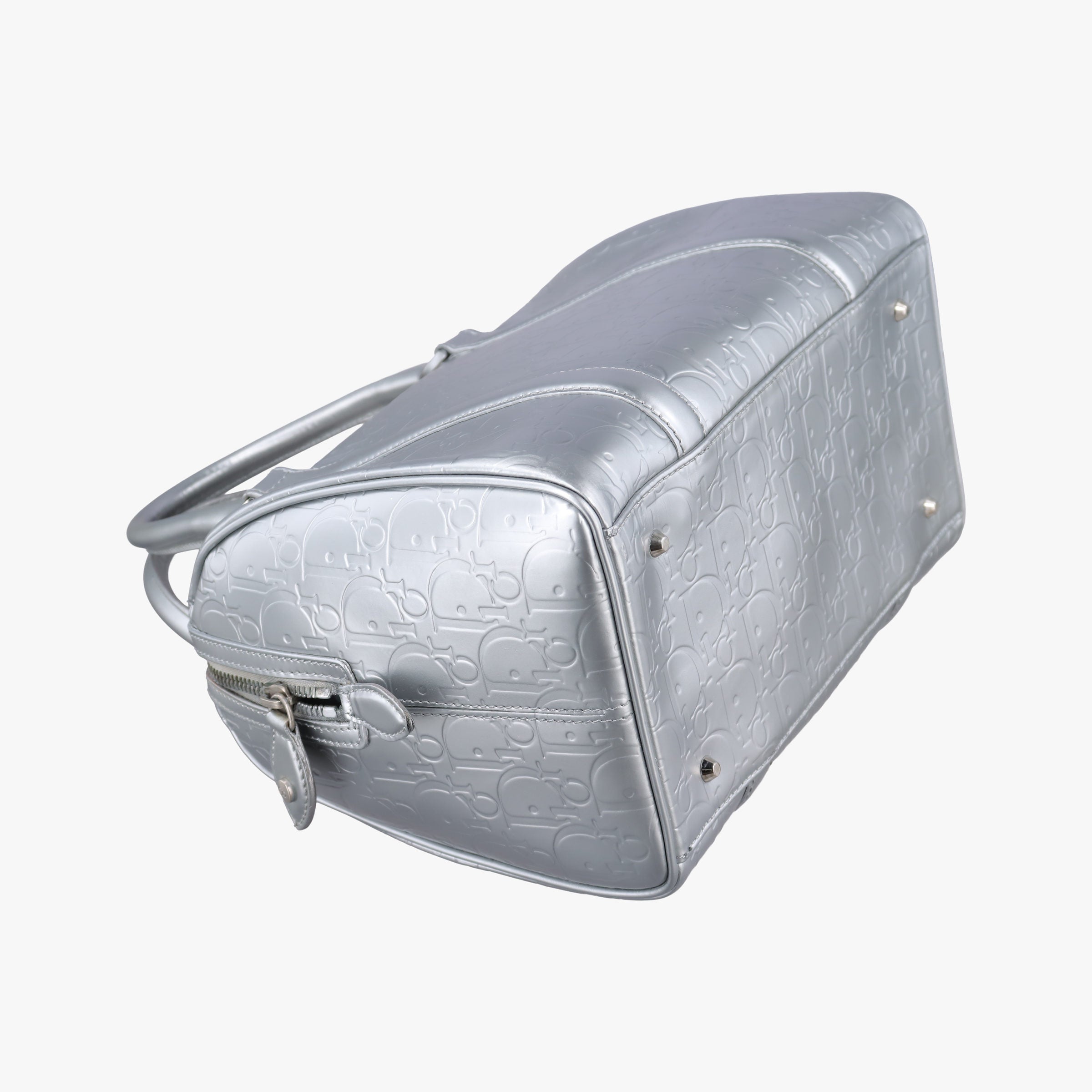 Pre-owned Christian Dior Ultimate Trotter pattern Silver Patent  handbag | stylenewstar