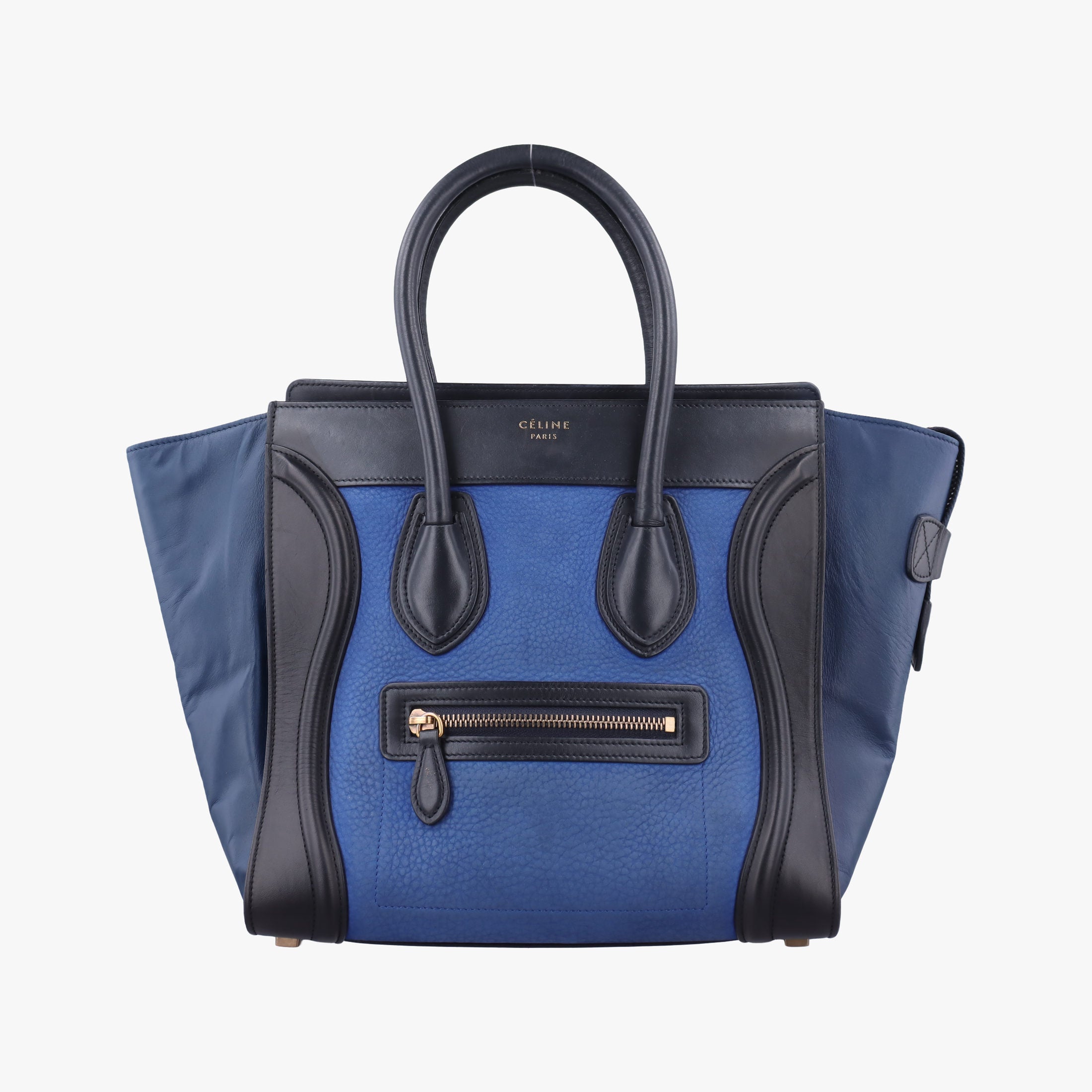 Pre-owned Celine Luggage Micro shopper Blue×black Leather  handbag | stylenewstar
