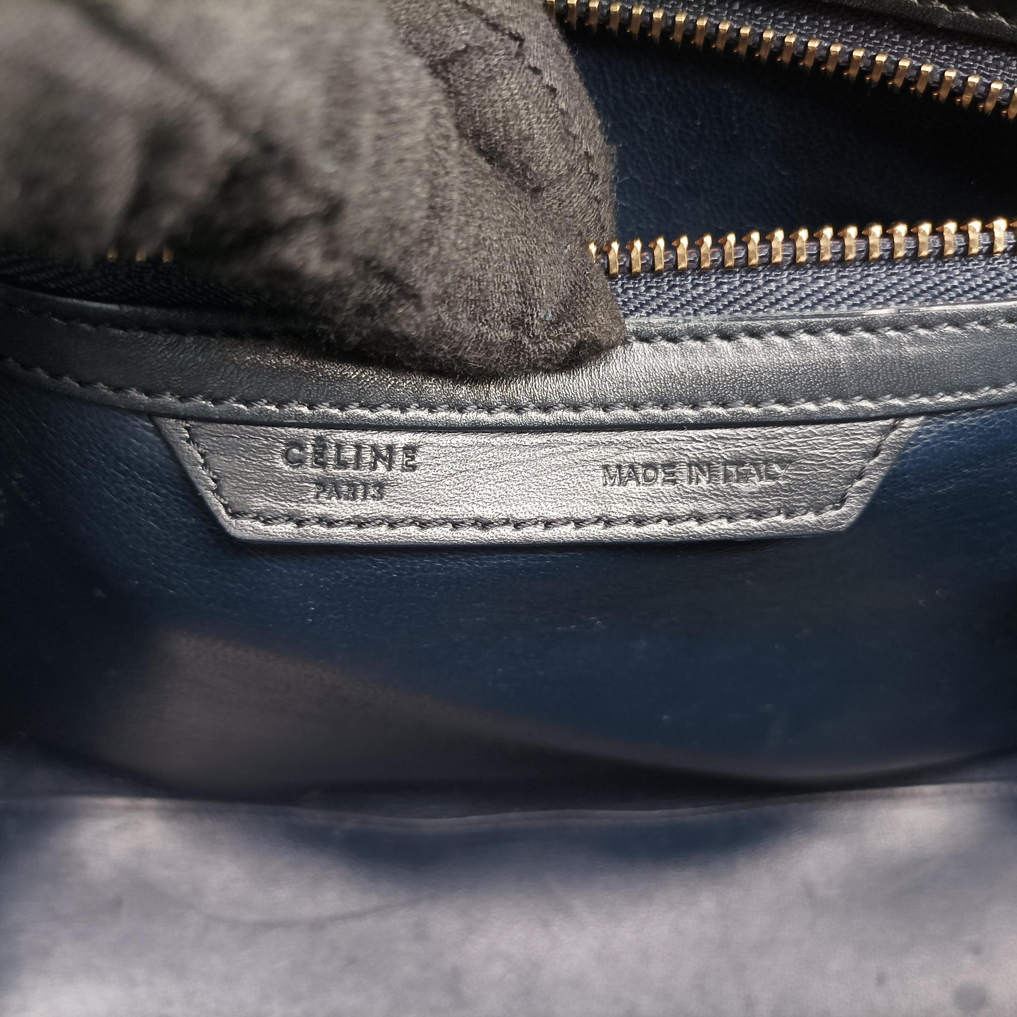 Pre-owned Celine Luggage Micro shopper Blue×black Leather  handbag | stylenewstar
