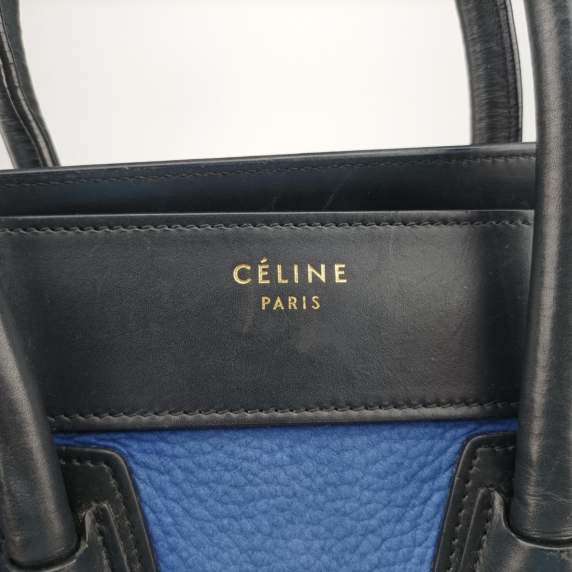 Pre-owned Celine Luggage Micro shopper Blue×black Leather  handbag | stylenewstar