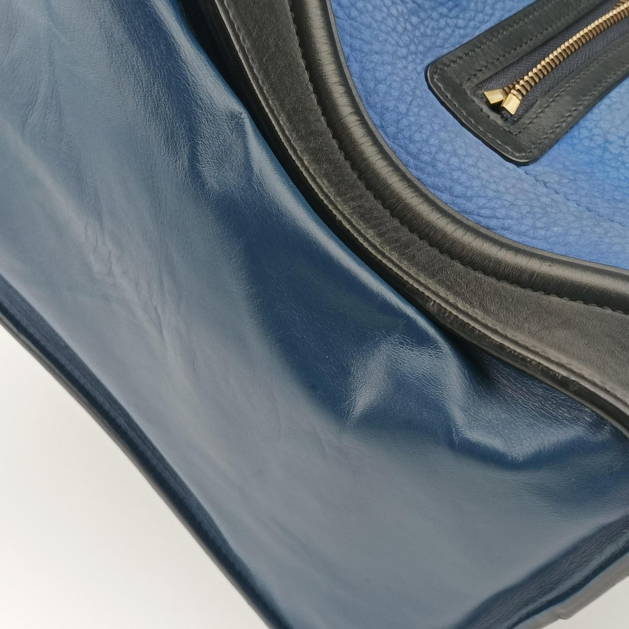 Pre-owned Celine Luggage Micro shopper Blue×black Leather  handbag | stylenewstar