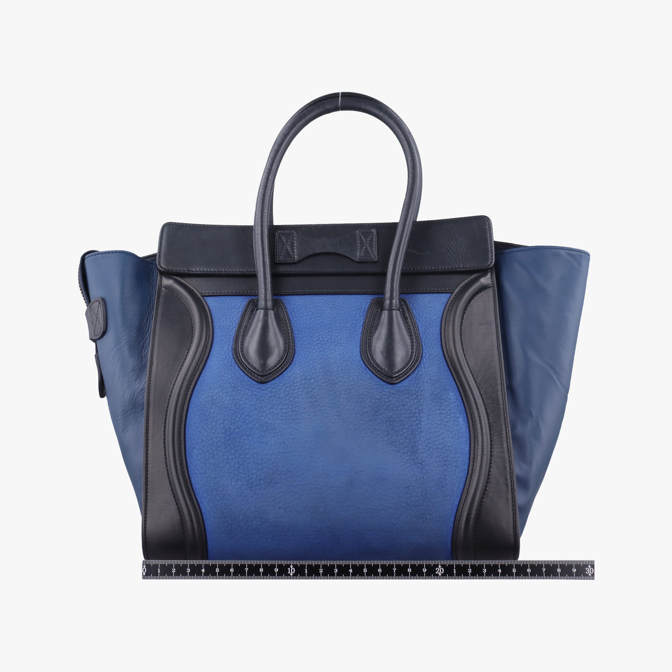 Pre-owned Celine Luggage Micro shopper Blue×black Leather  handbag | stylenewstar