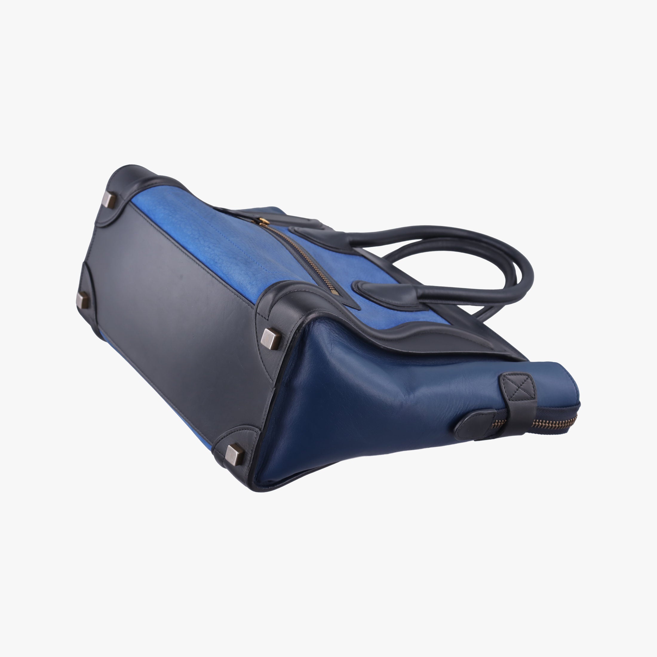 Pre-owned Celine Luggage Micro shopper Blue×black Leather  handbag | stylenewstar