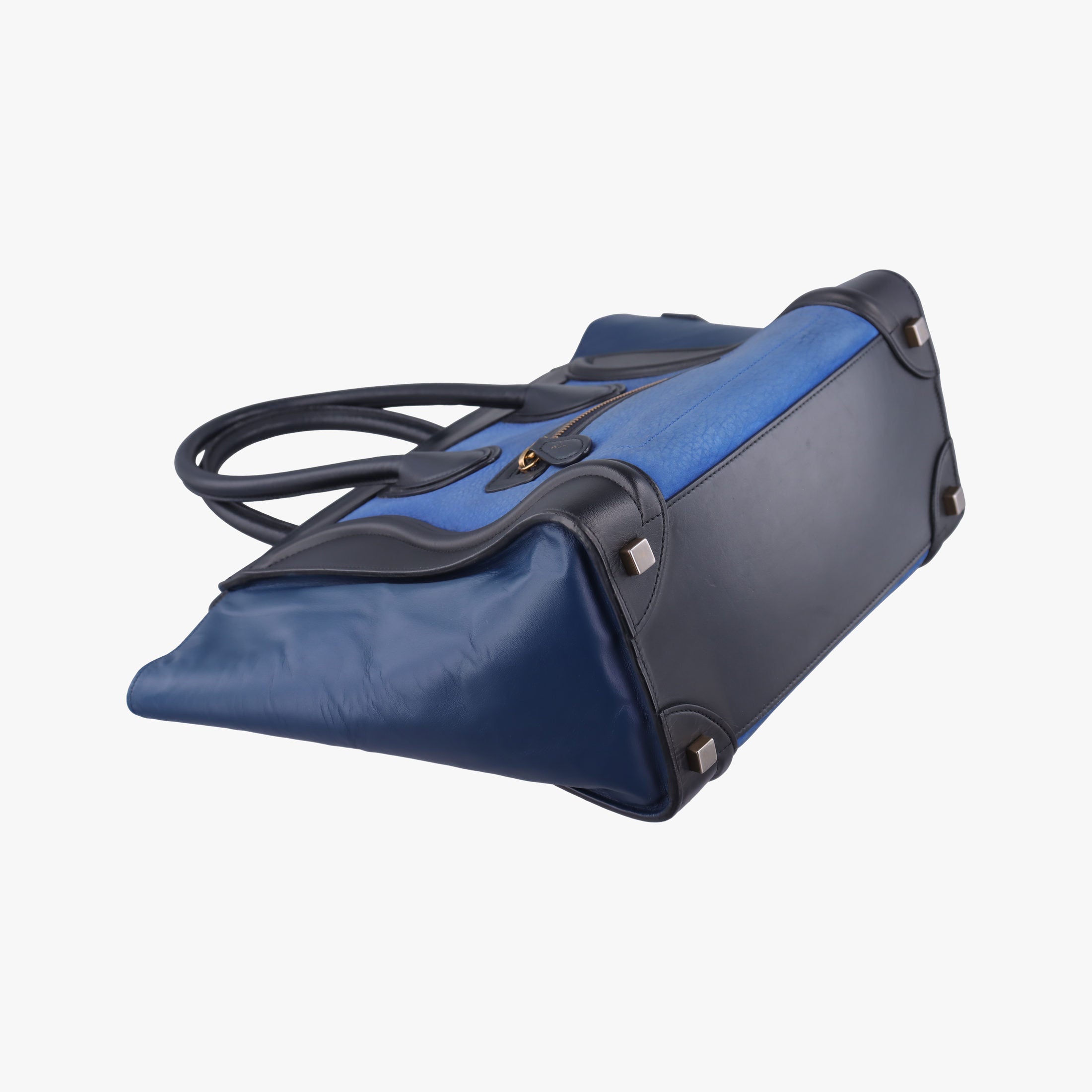 Pre-owned Celine Luggage Micro shopper Blue×black Leather  handbag | stylenewstar