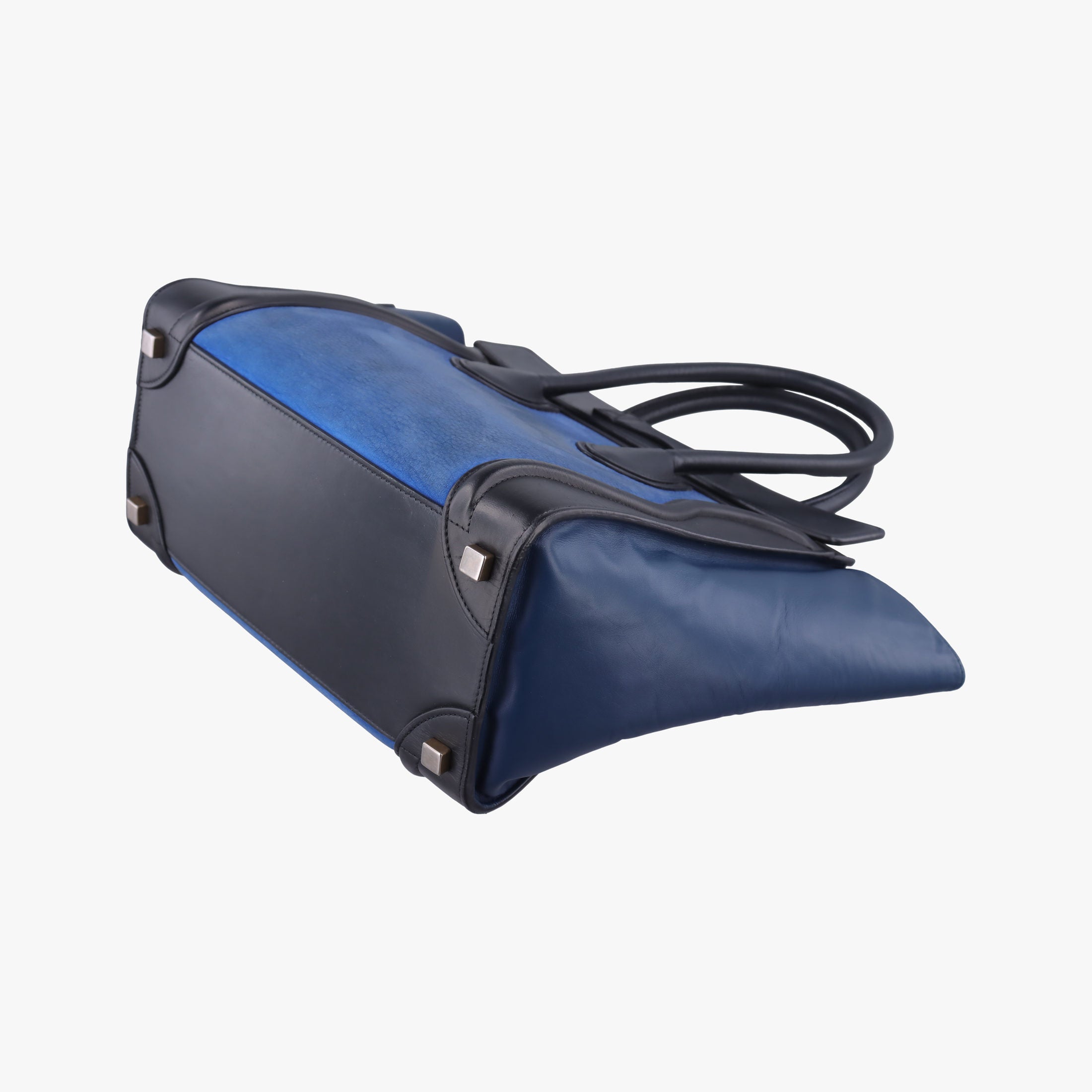 Pre-owned Celine Luggage Micro shopper Blue×black Leather  handbag | stylenewstar