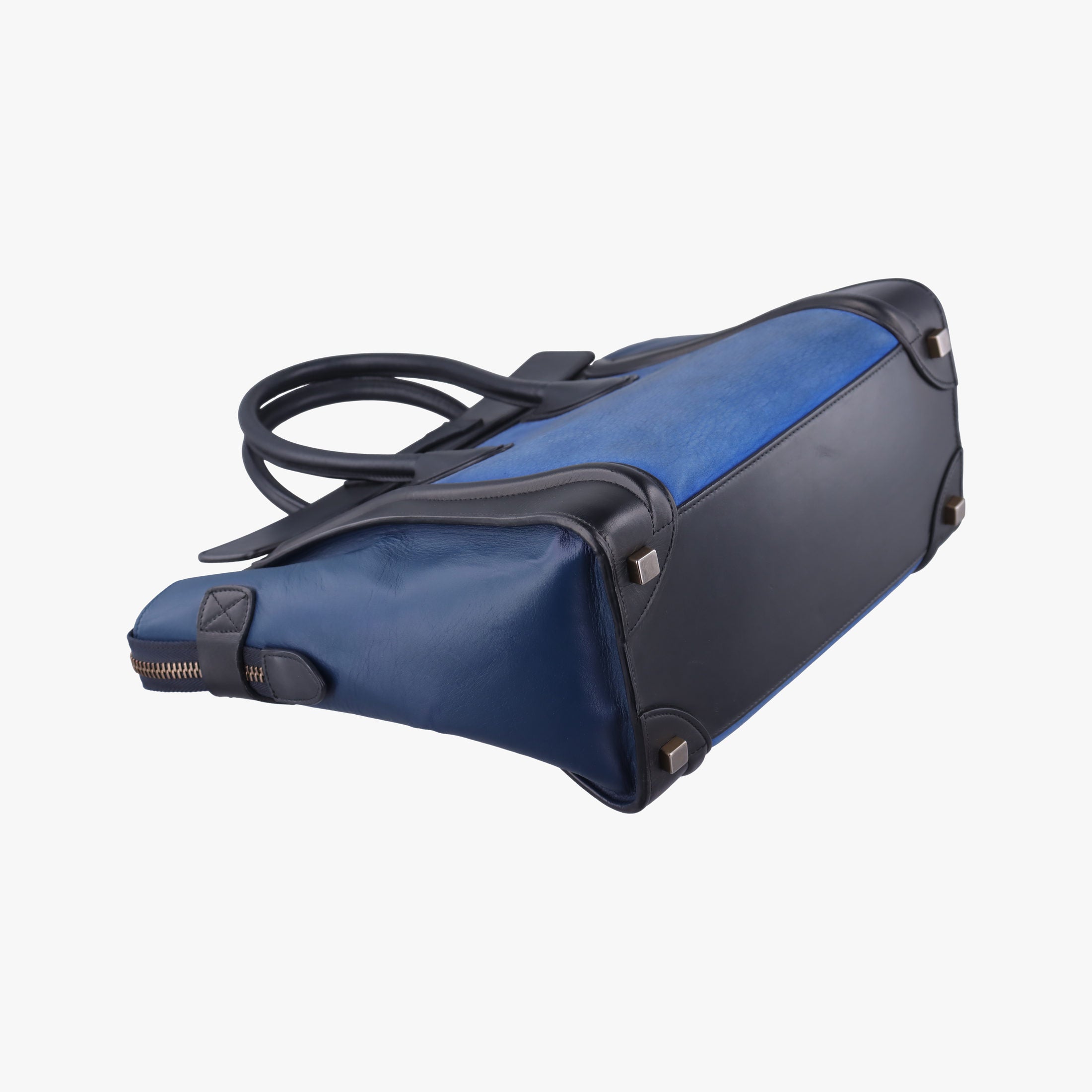 Pre-owned Celine Luggage Micro shopper Blue×black Leather  handbag | stylenewstar