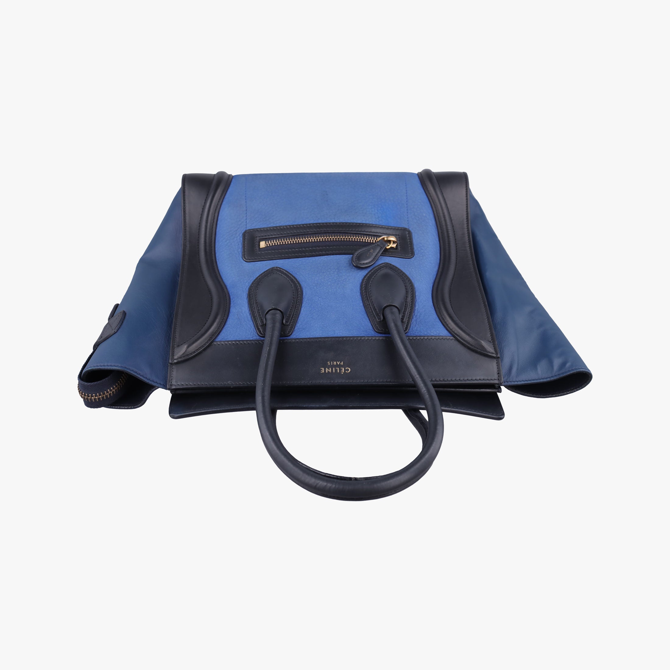 Pre-owned Celine Luggage Micro shopper Blue×black Leather  handbag | stylenewstar