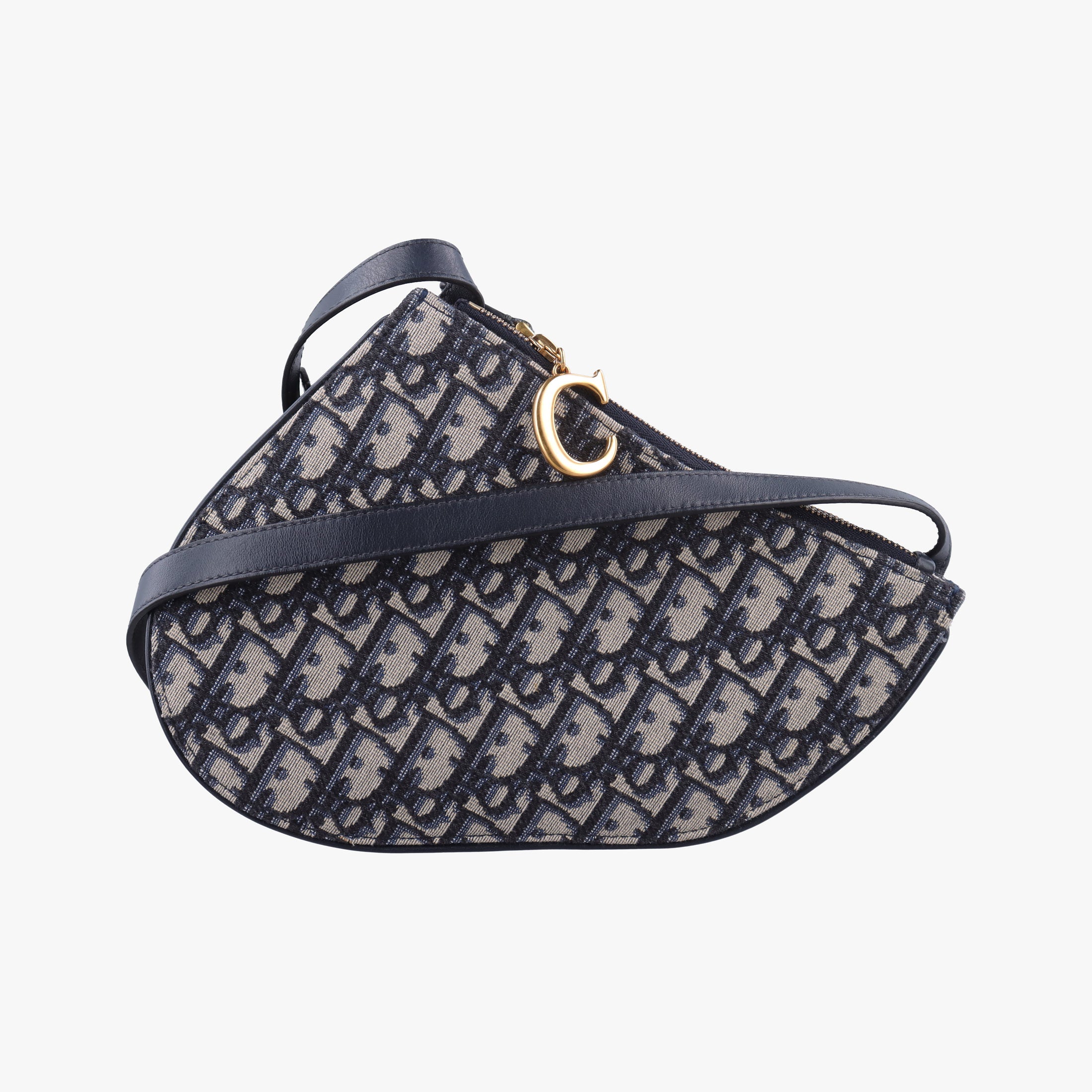 Pre-owned Christian Dior Saddle Navy×gray Jacquard  shoulderbag | stylenewstar