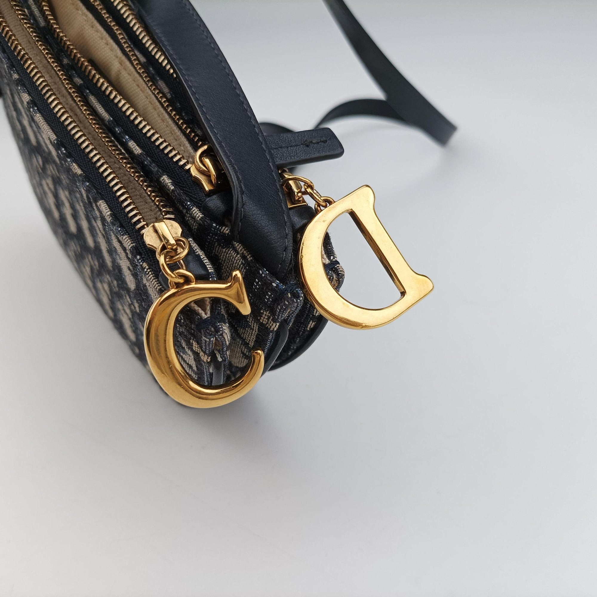 Pre-owned Christian Dior Saddle Navy×gray Jacquard  shoulderbag | stylenewstar