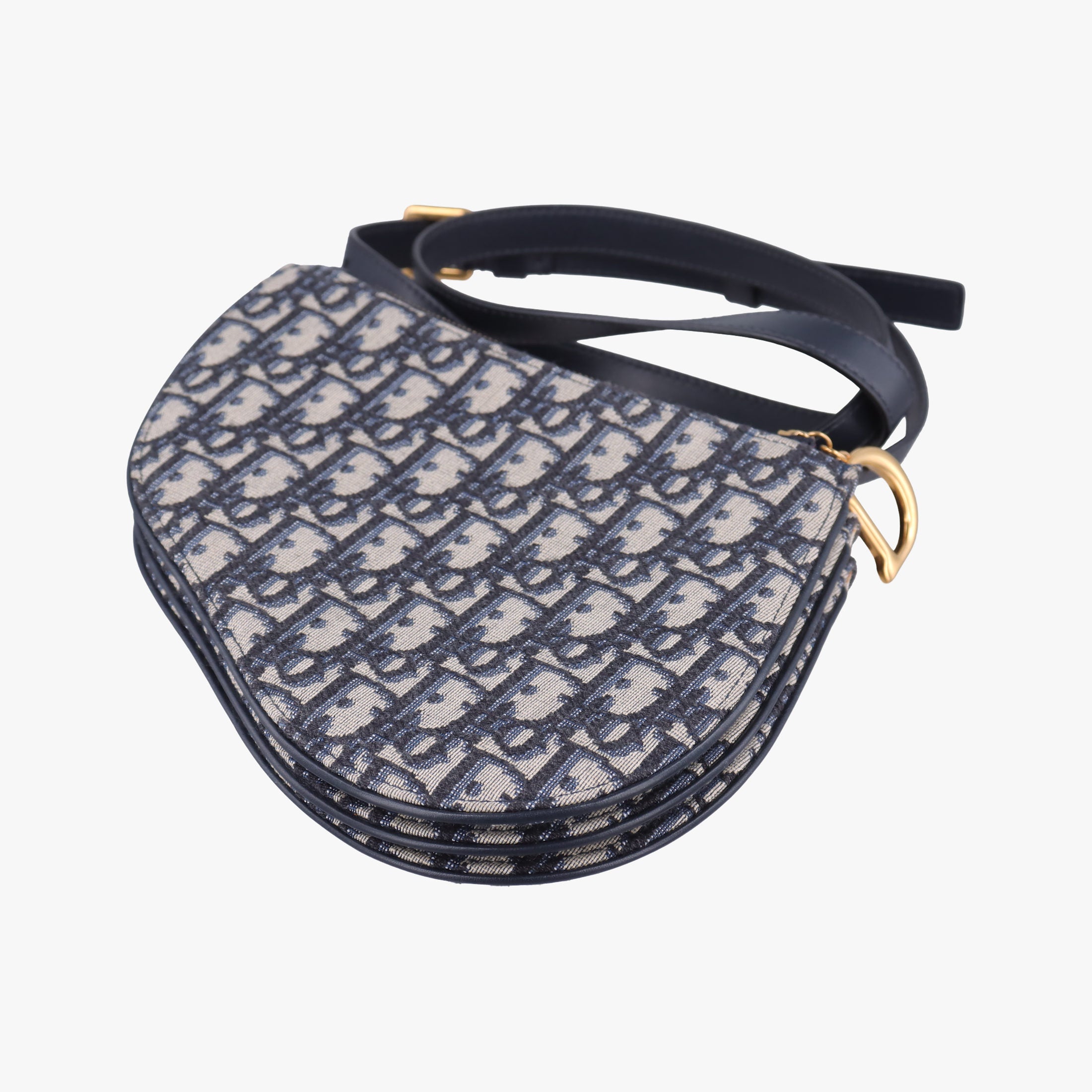 Pre-owned Christian Dior Saddle Navy×gray Jacquard  shoulderbag | stylenewstar