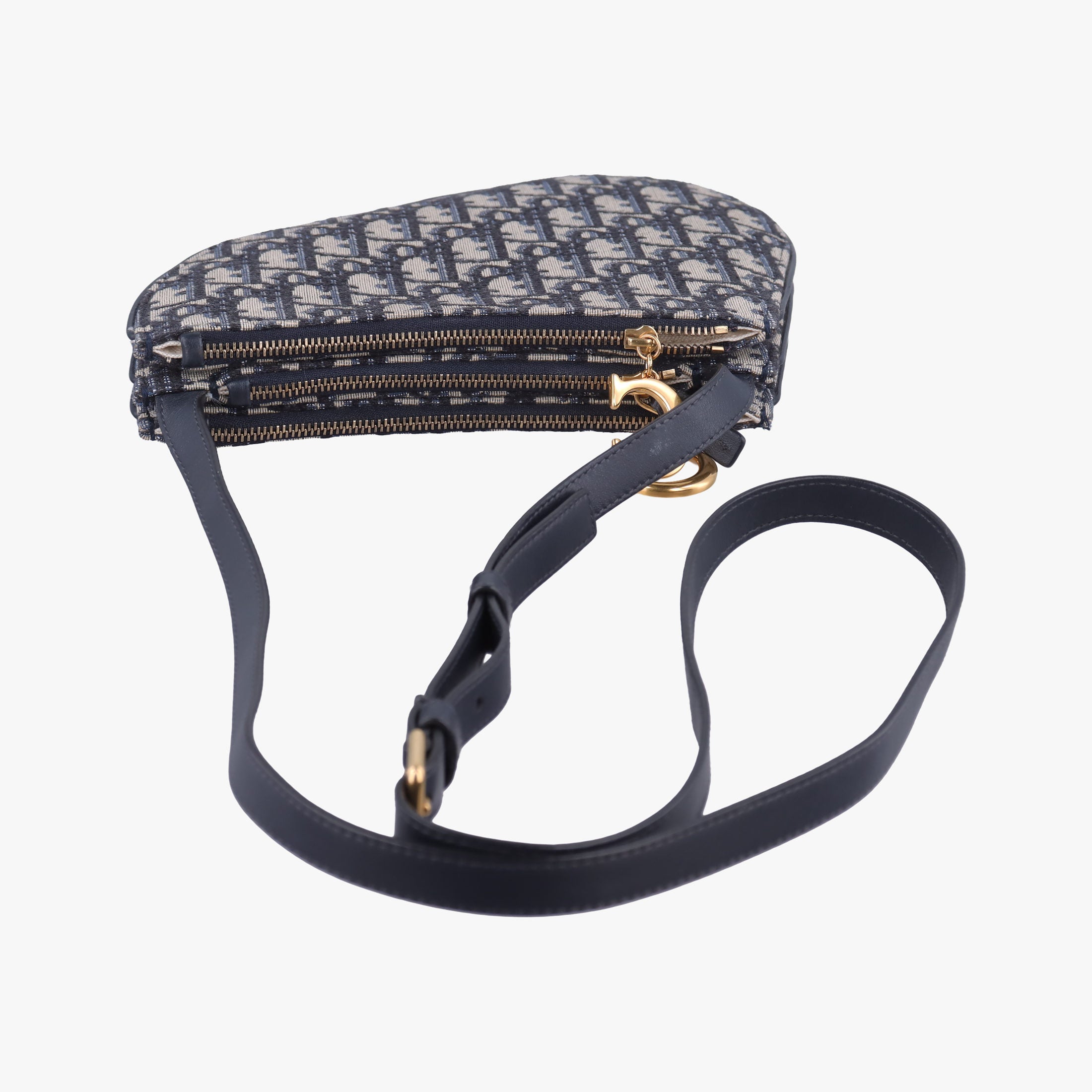 Pre-owned Christian Dior Saddle Navy×gray Jacquard  shoulderbag | stylenewstar