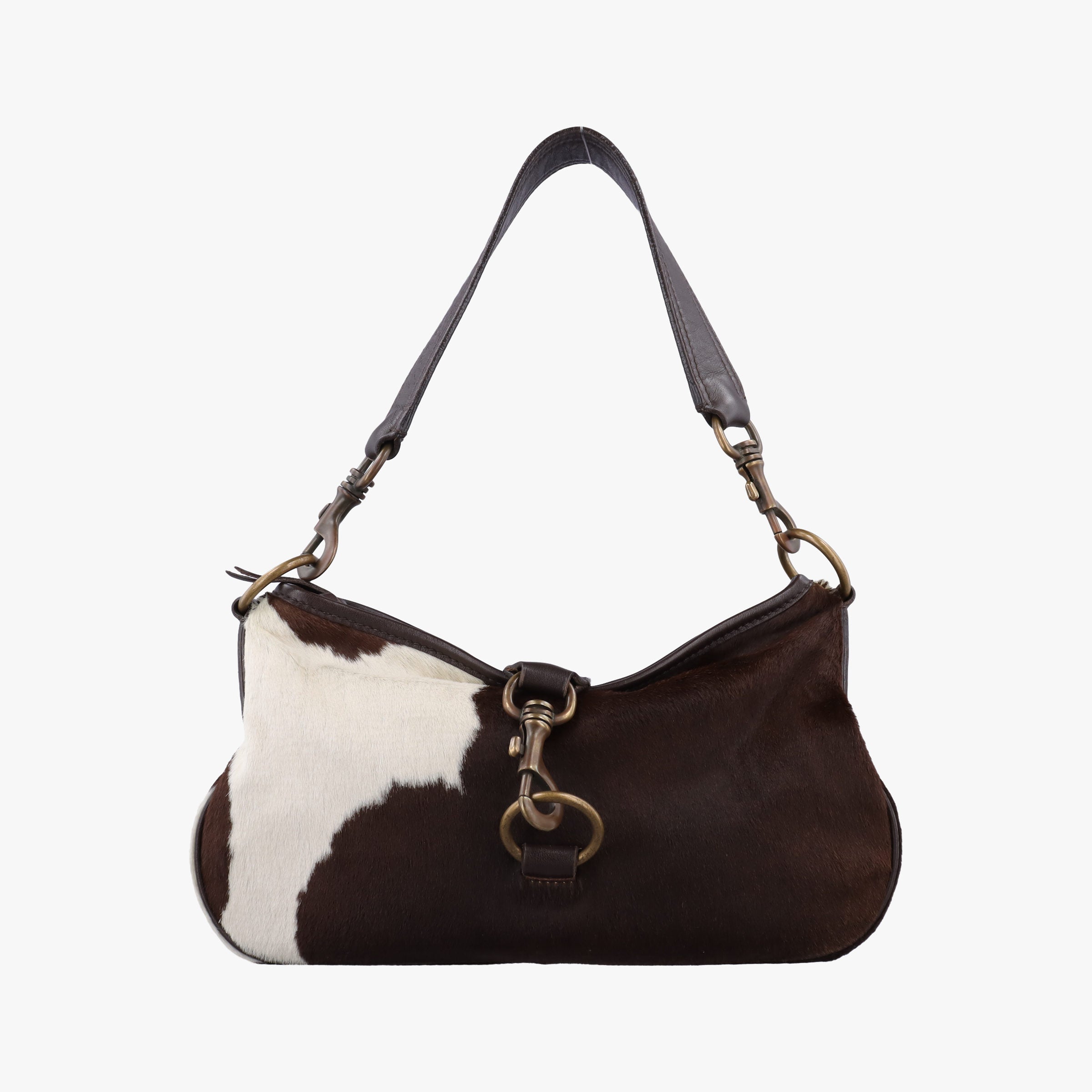 Pre-owned Miu Miu Horsebit Cow Print Hobo Brown Pony-style Calfskin × Leather  shoulderbag | stylenewstar