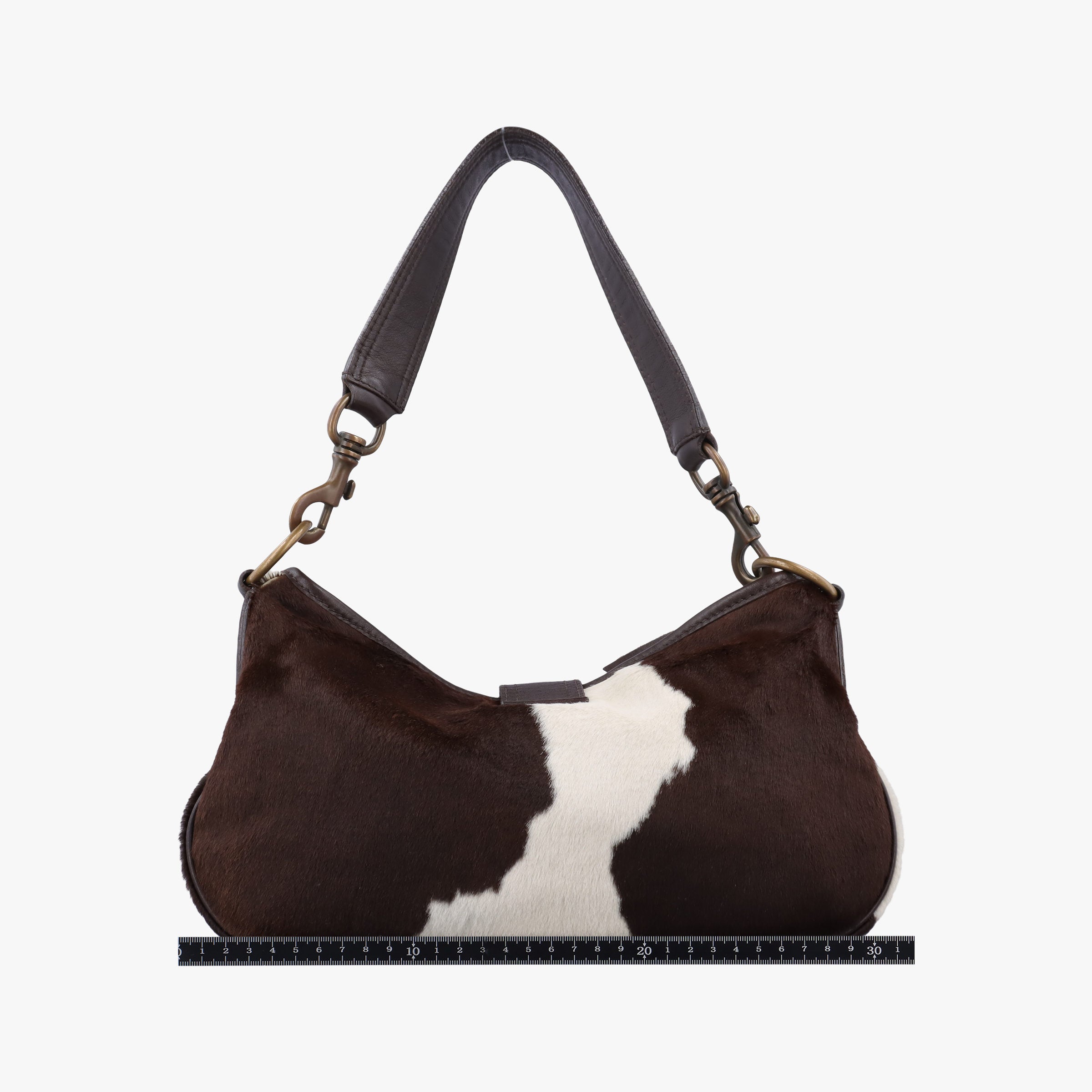 Pre-owned Miu Miu Horsebit Cow Print Hobo Brown Pony-style Calfskin × Leather  shoulderbag | stylenewstar