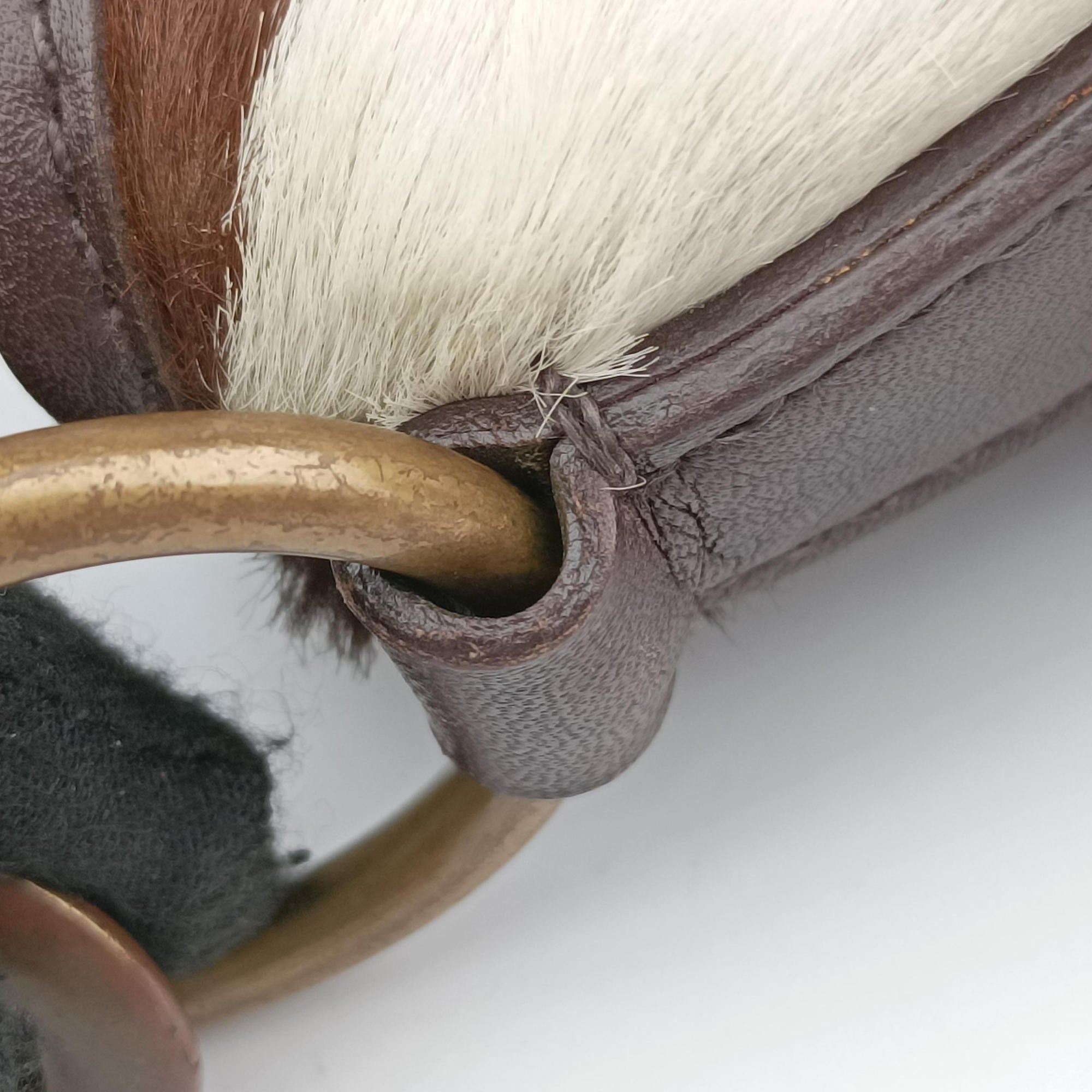 Pre-owned Miu Miu Horsebit Cow Print Hobo Brown Pony-style Calfskin × Leather  shoulderbag | stylenewstar