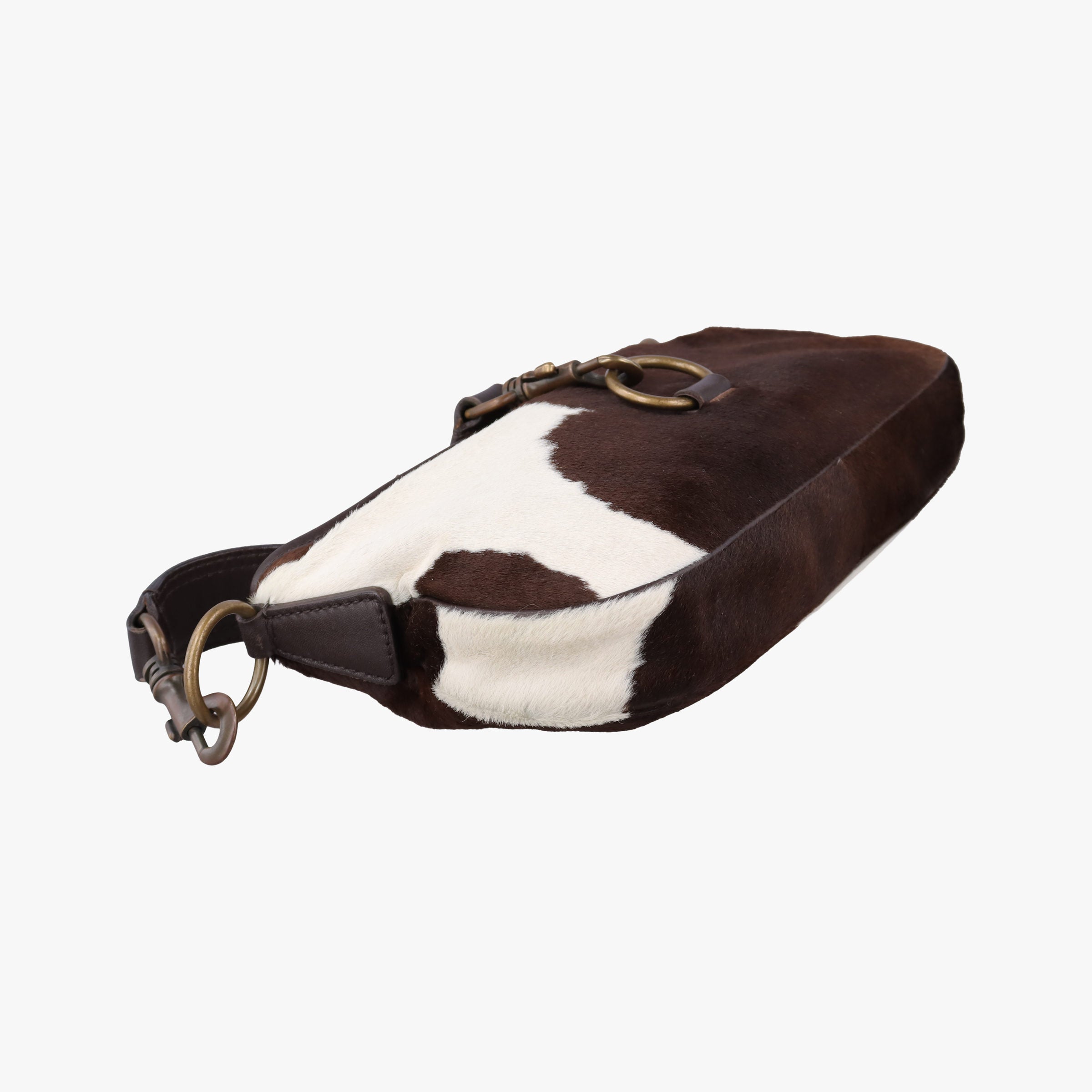 Pre-owned Miu Miu Horsebit Cow Print Hobo Brown Pony-style Calfskin × Leather  shoulderbag | stylenewstar
